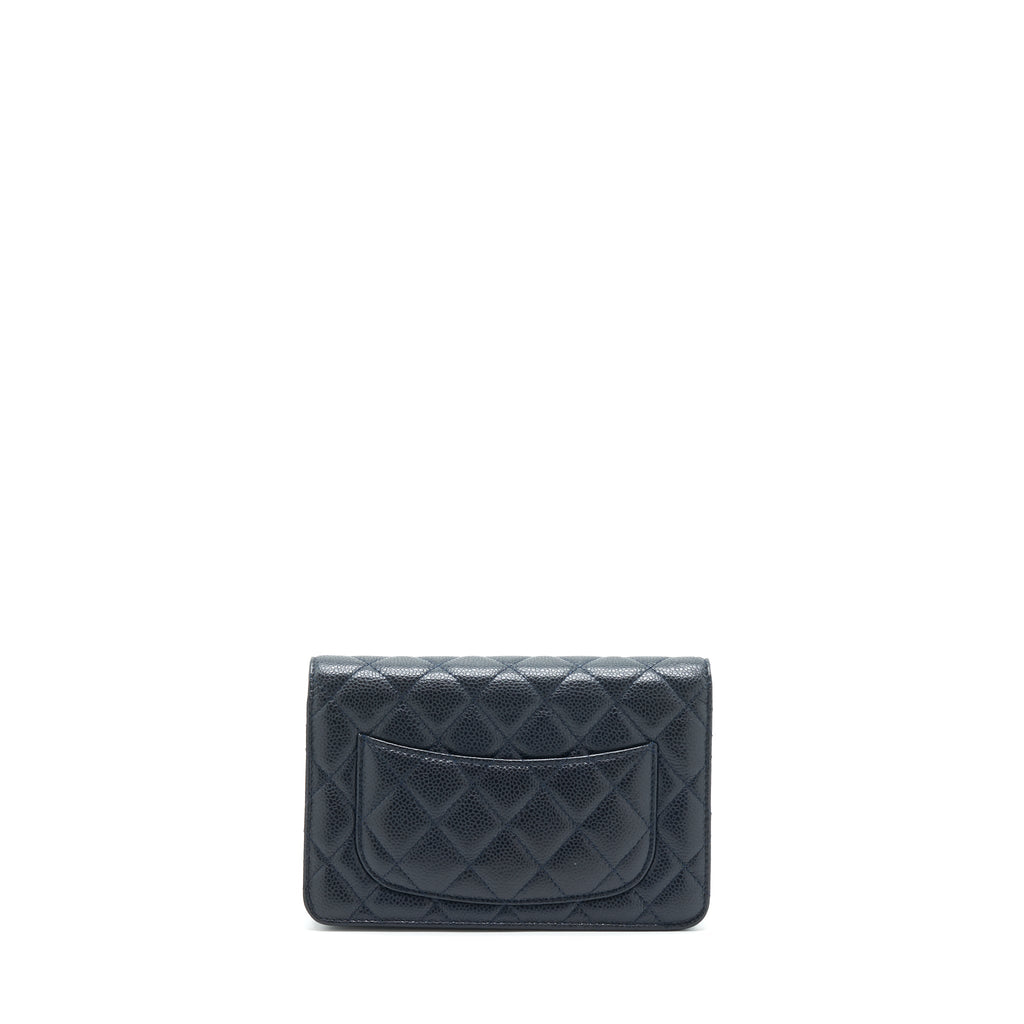 CHANEL CLASSIC WALLET ON CHAIN CAVIAR NAVY RUTHENIUM HARDWARE