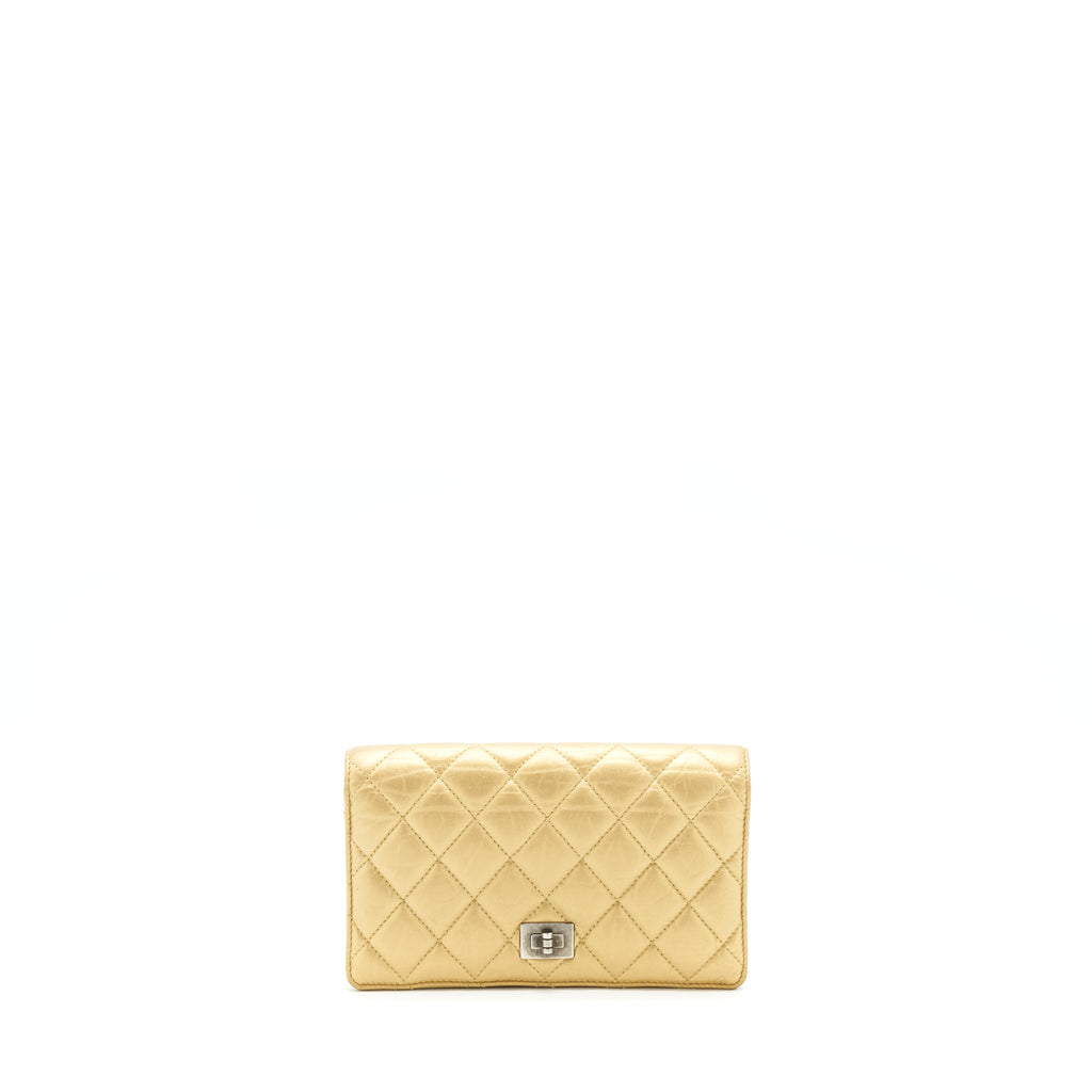 CHANEL QUILTED 2.55 WALLET CALFSKIN GOLD RUTHENIUM SLIVER HARDWARE