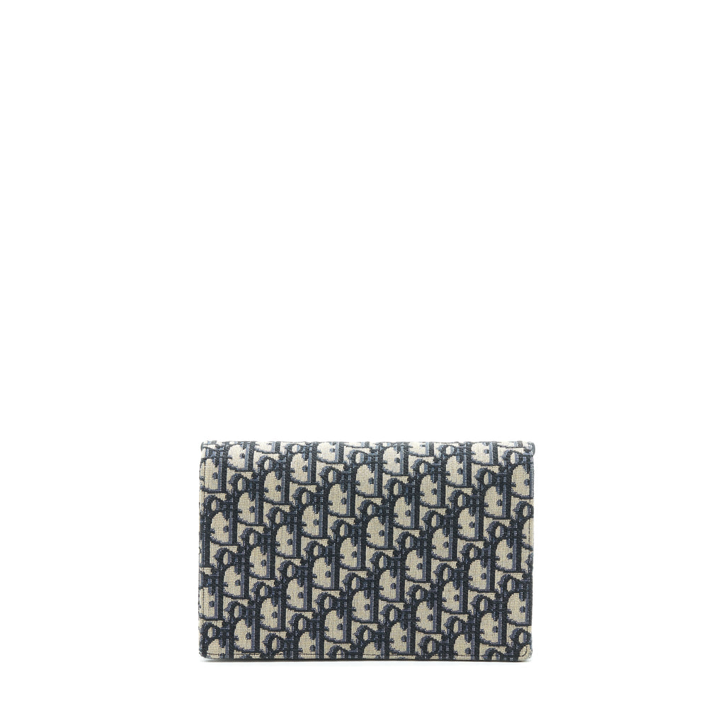 DIOR SADDLE POUCH WITH CHAIN BLUE DIOR OBLIQUE JACQUARD GHW