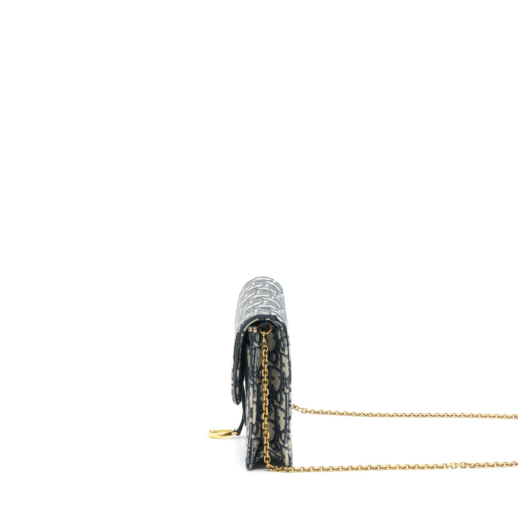 DIOR SADDLE POUCH WITH CHAIN BLUE DIOR OBLIQUE JACQUARD GHW