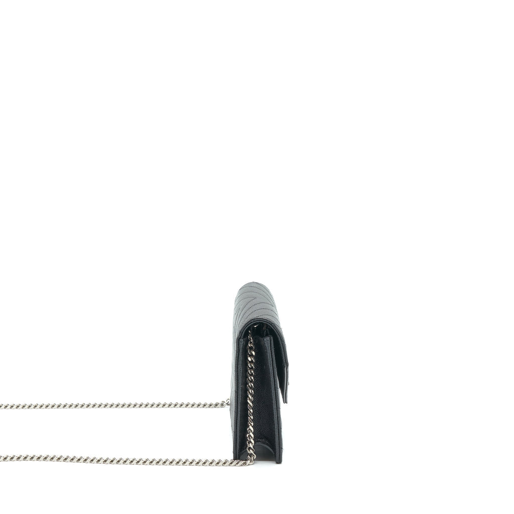 SAINT LAURENT/YSL CASSANDRA MATELASSE ENVELOPE CHAIN WALLET GRAINED CALFSKIN BLACK SHW