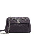 CHANEL FLAP TOTE BAG WITH CHAIN GRAINED CALFSKIN DARK PURPLE SHW