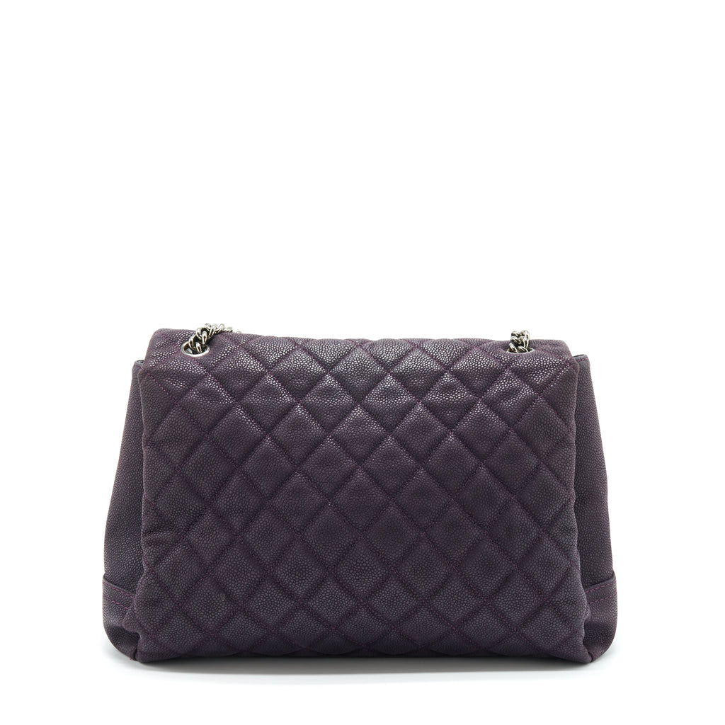 CHANEL FLAP TOTE BAG WITH CHAIN GRAINED CALFSKIN DARK PURPLE SHW
