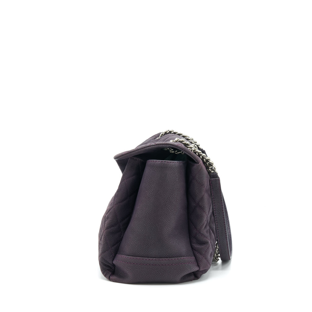 CHANEL FLAP TOTE BAG WITH CHAIN GRAINED CALFSKIN DARK PURPLE SHW