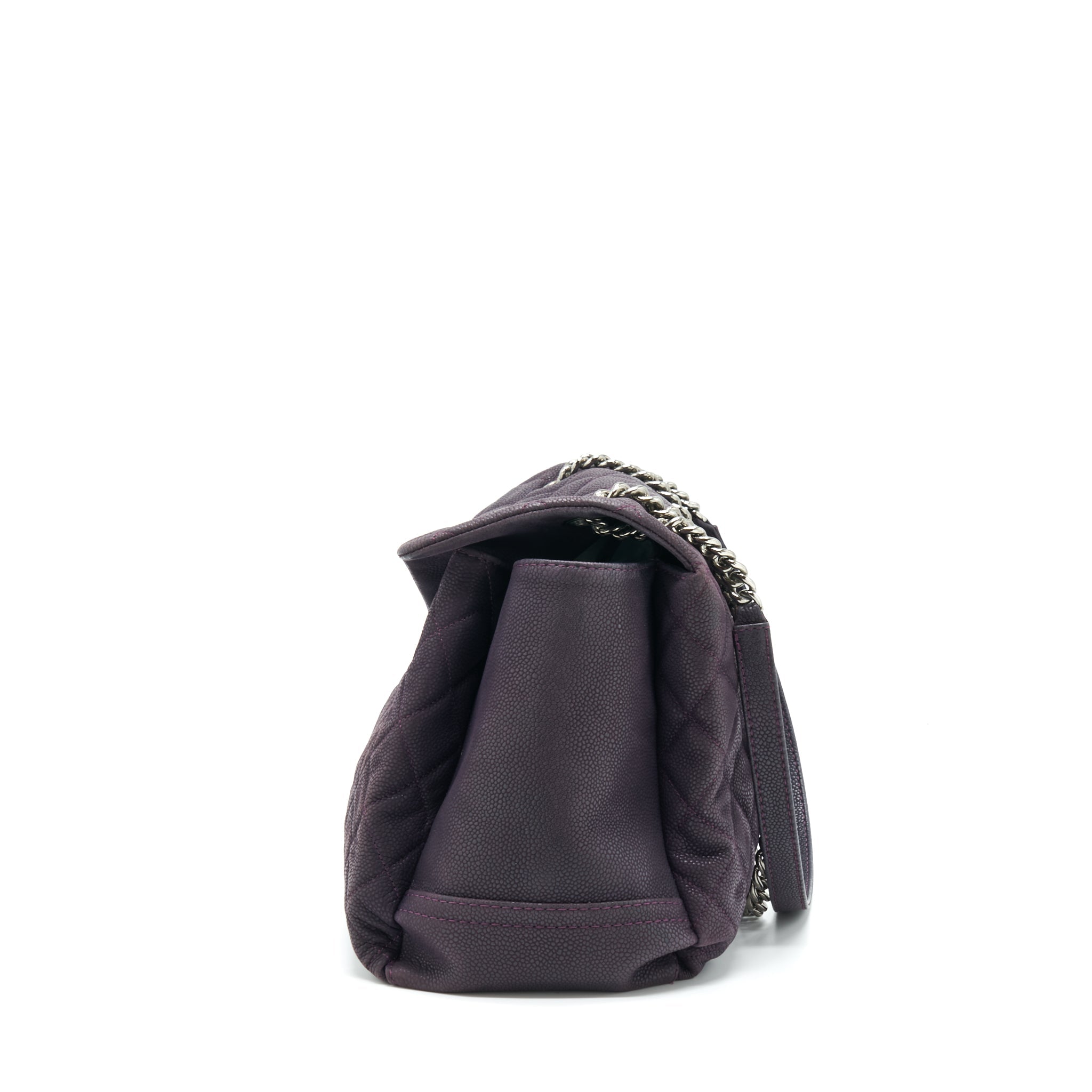 CHANEL FLAP TOTE BAG WITH CHAIN GRAINED CALFSKIN DARK PURPLE SHW