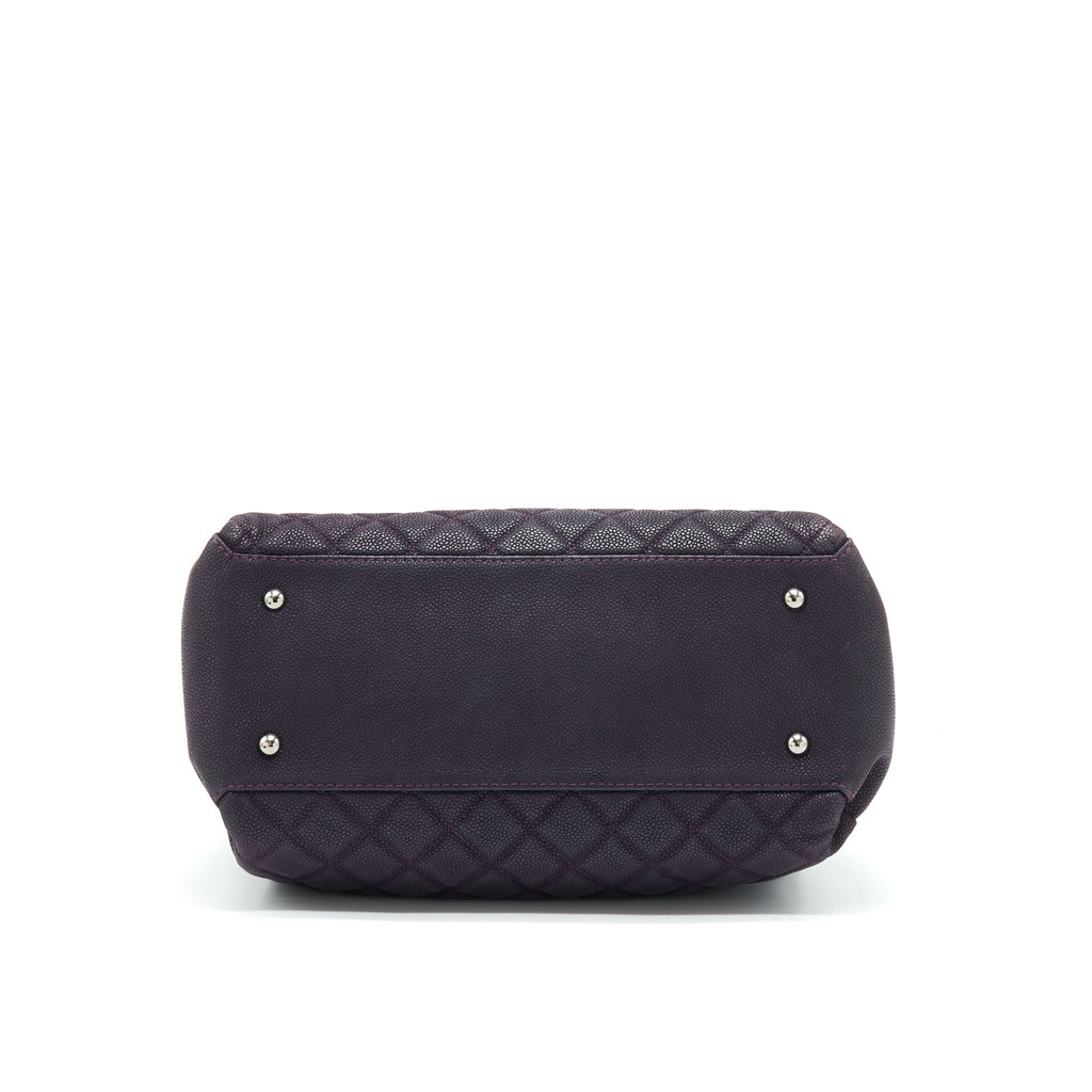 CHANEL FLAP TOTE BAG WITH CHAIN GRAINED CALFSKIN DARK PURPLE SHW