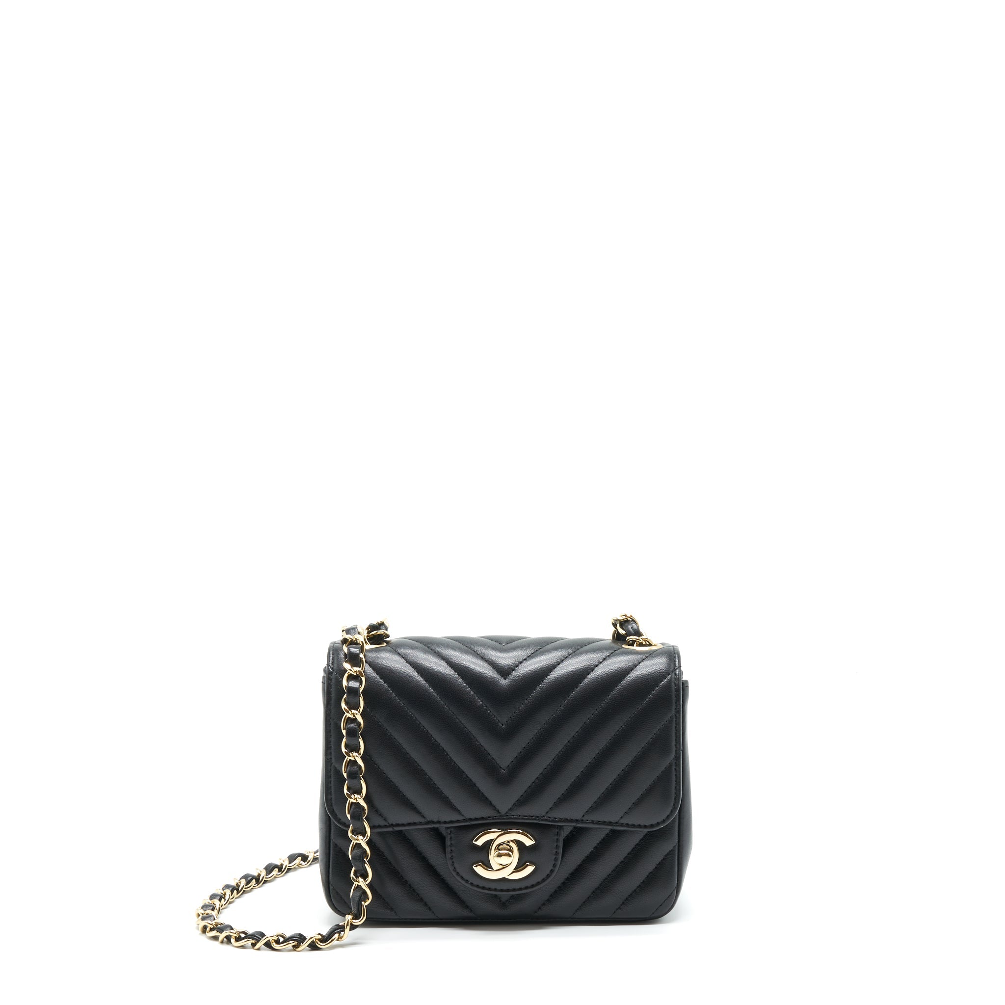 CHANEL MINI SQUARE CHEVRON FLAP BAG BLACK LGHW