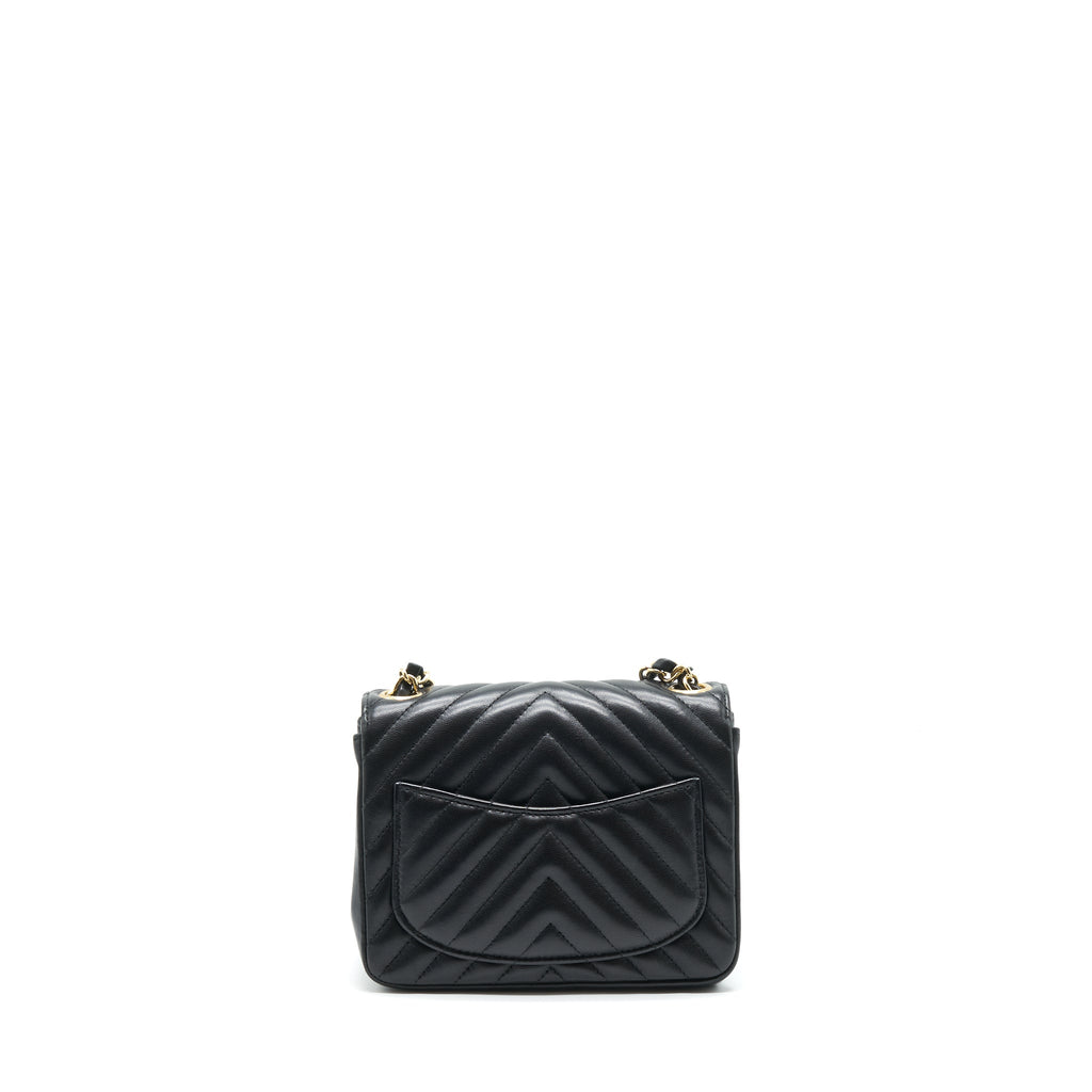 CHANEL MINI SQUARE CHEVRON FLAP BAG BLACK LGHW