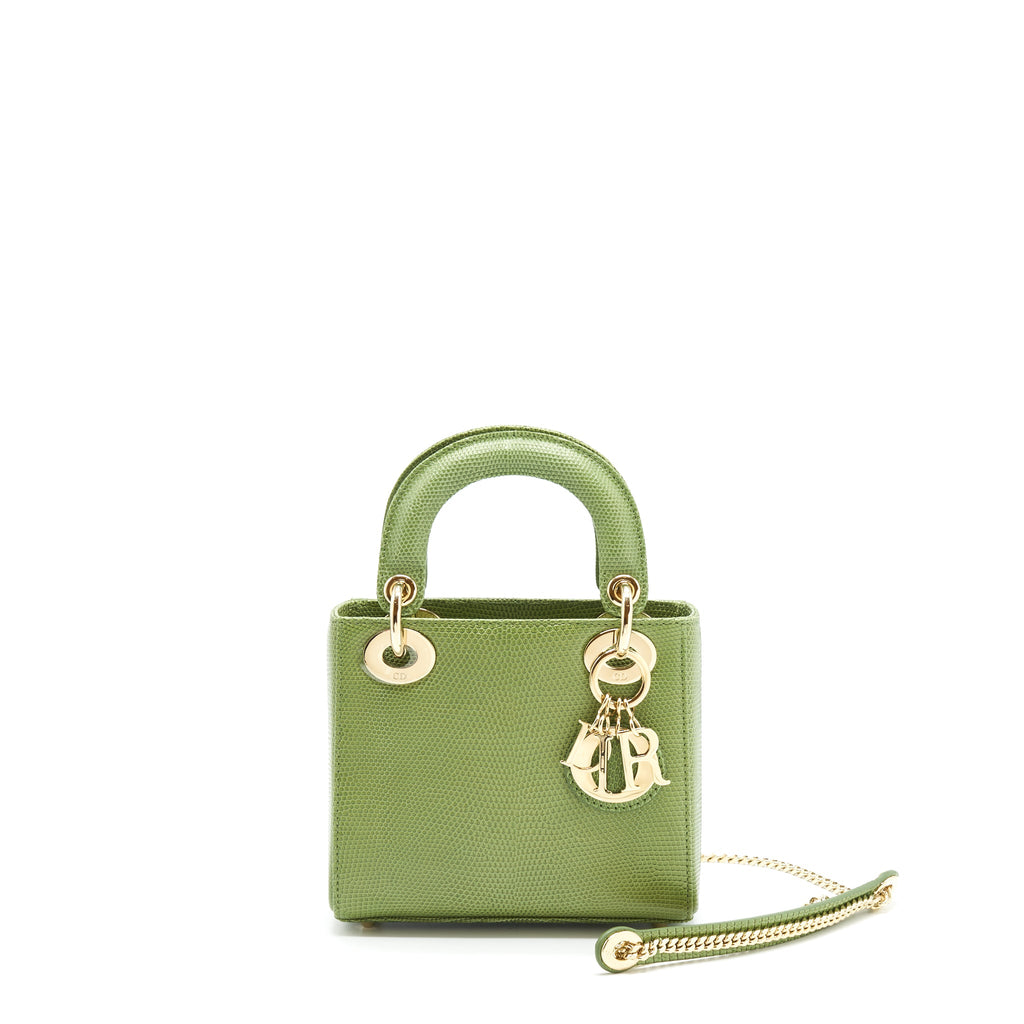 DIOR MINI LADY DIOR LIZARD LIGHT GREEN SHW
