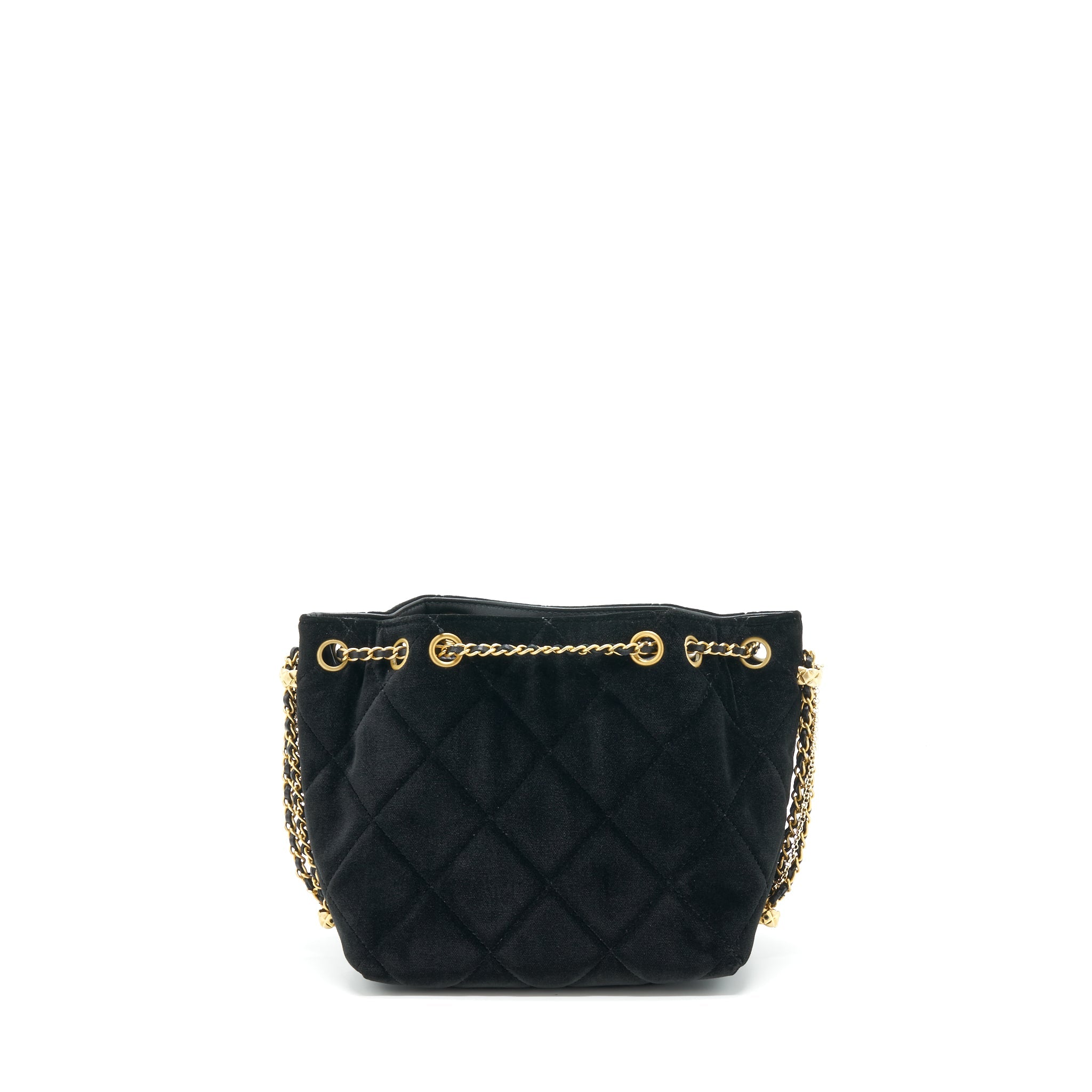 CHANEL BUCKET BAG VELVET BLACK GHW