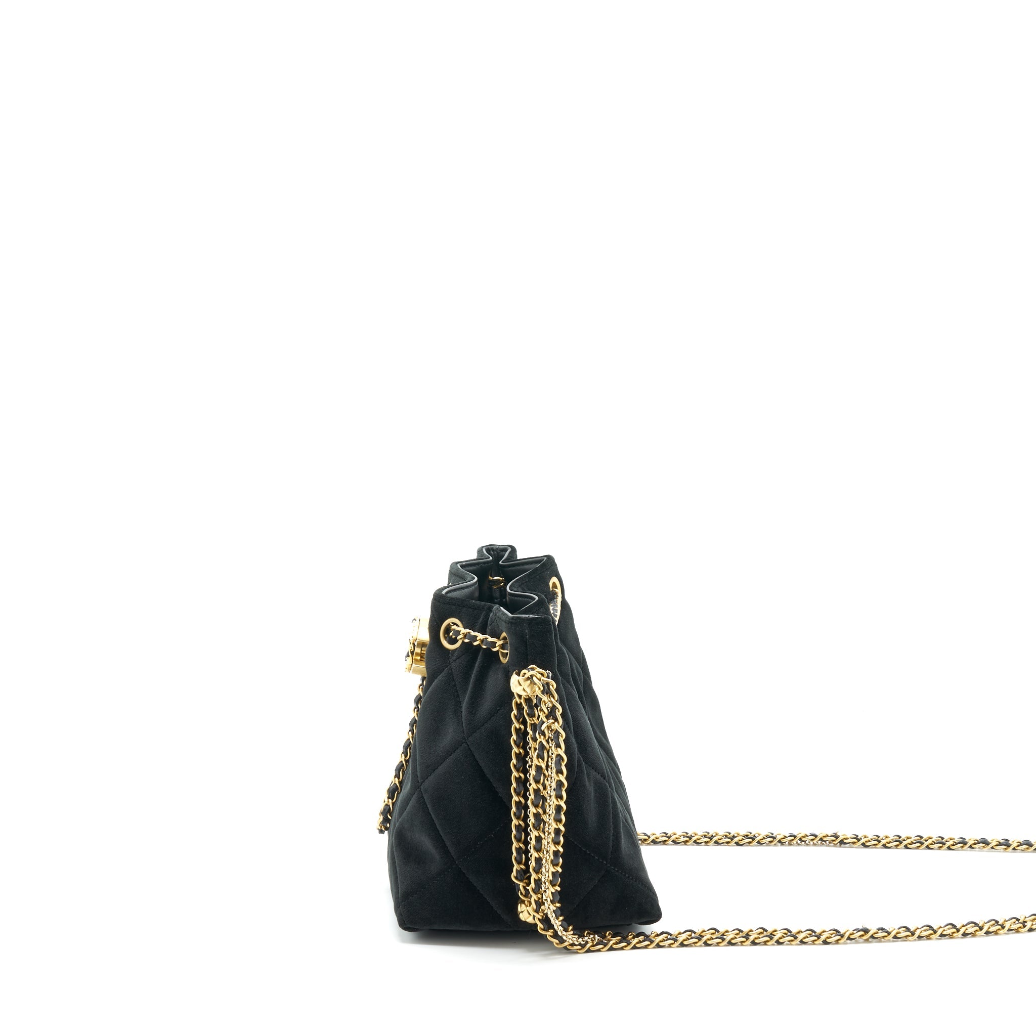 CHANEL BUCKET BAG VELVET BLACK GHW