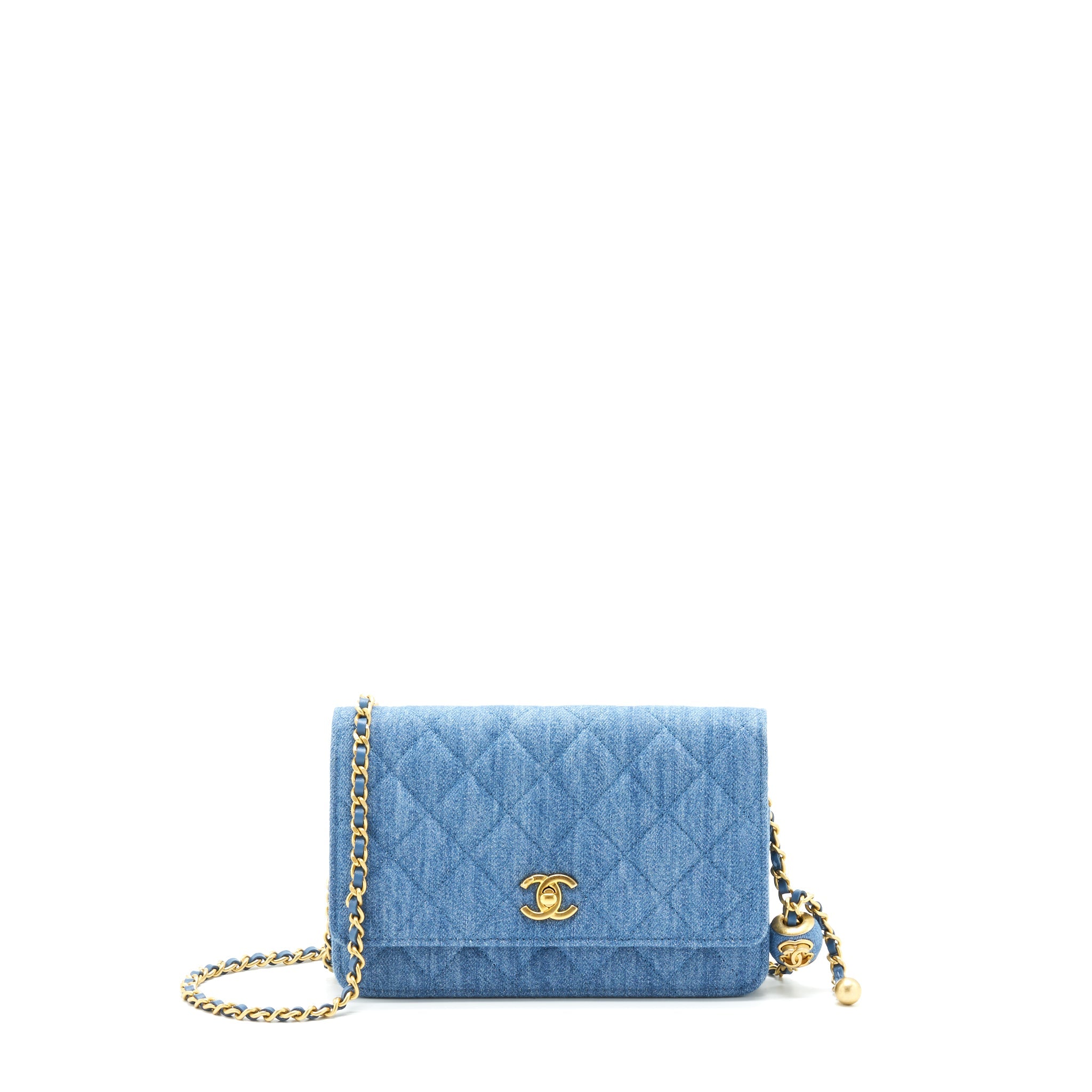CHANEL PEARL CRUSH WALLET ON CHAIN DENIM BLUE GHW (MICROCHIP)