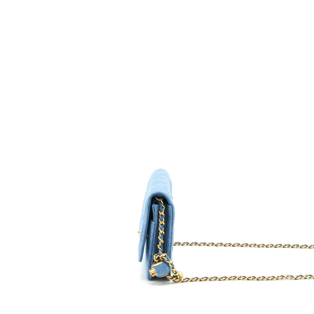 CHANEL PEARL CRUSH WALLET ON CHAIN DENIM BLUE GHW (MICROCHIP)