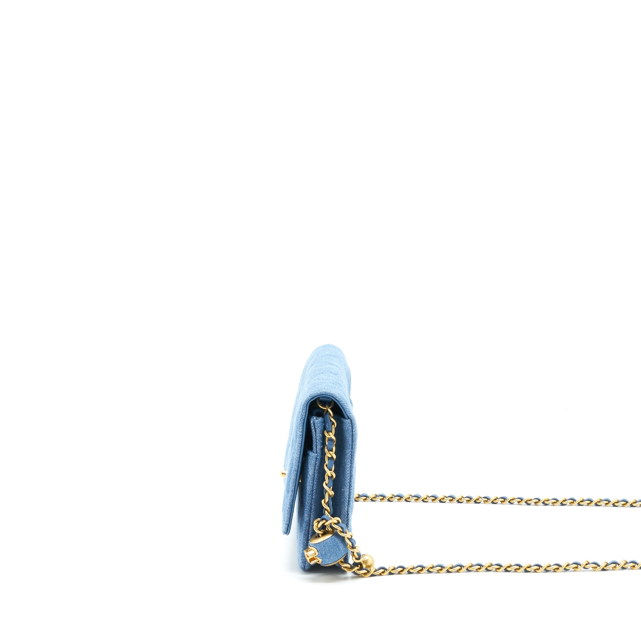 CHANEL PEARL CRUSH WALLET ON CHAIN DENIM BLUE GHW (MICROCHIP)
