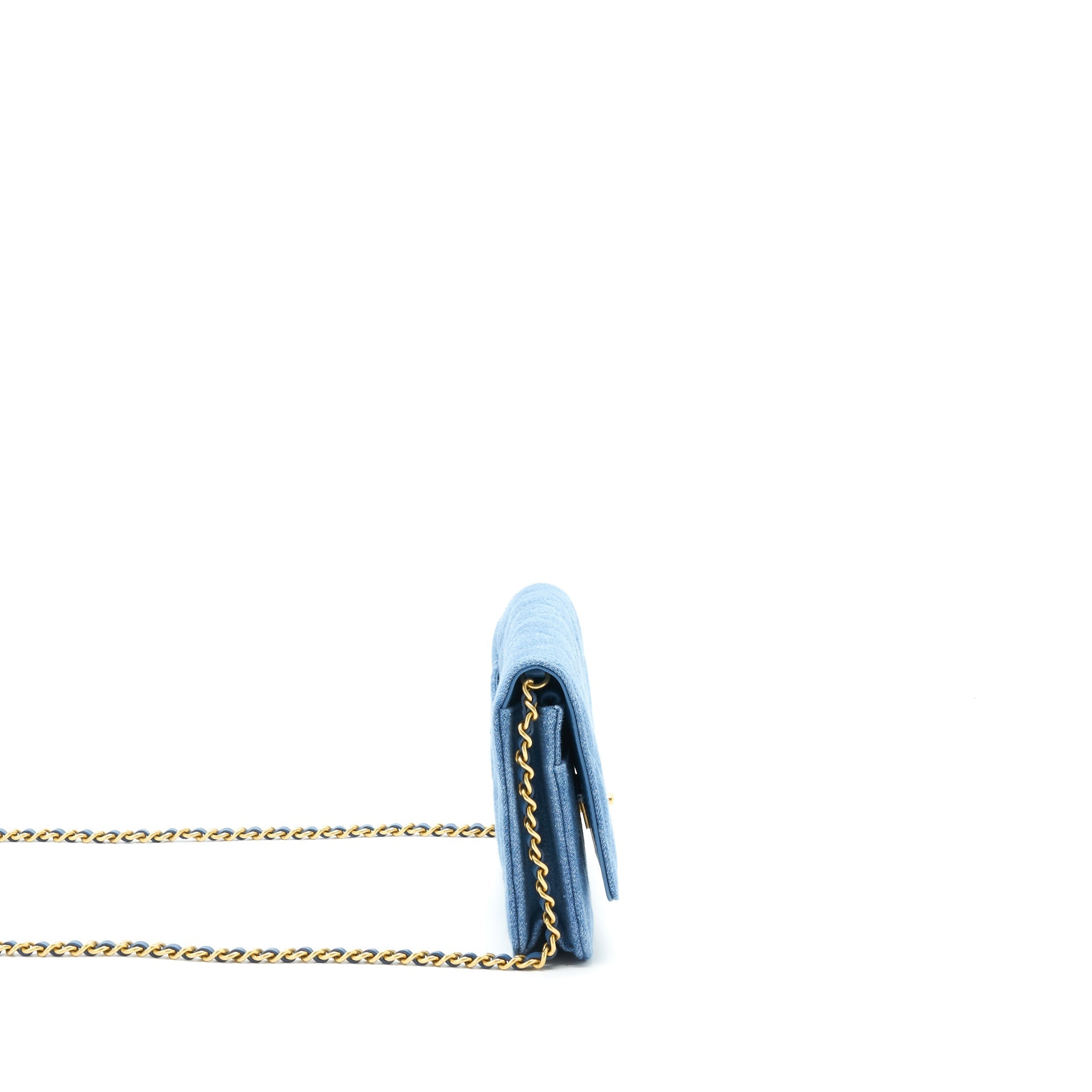 CHANEL PEARL CRUSH WALLET ON CHAIN DENIM BLUE GHW (MICROCHIP)