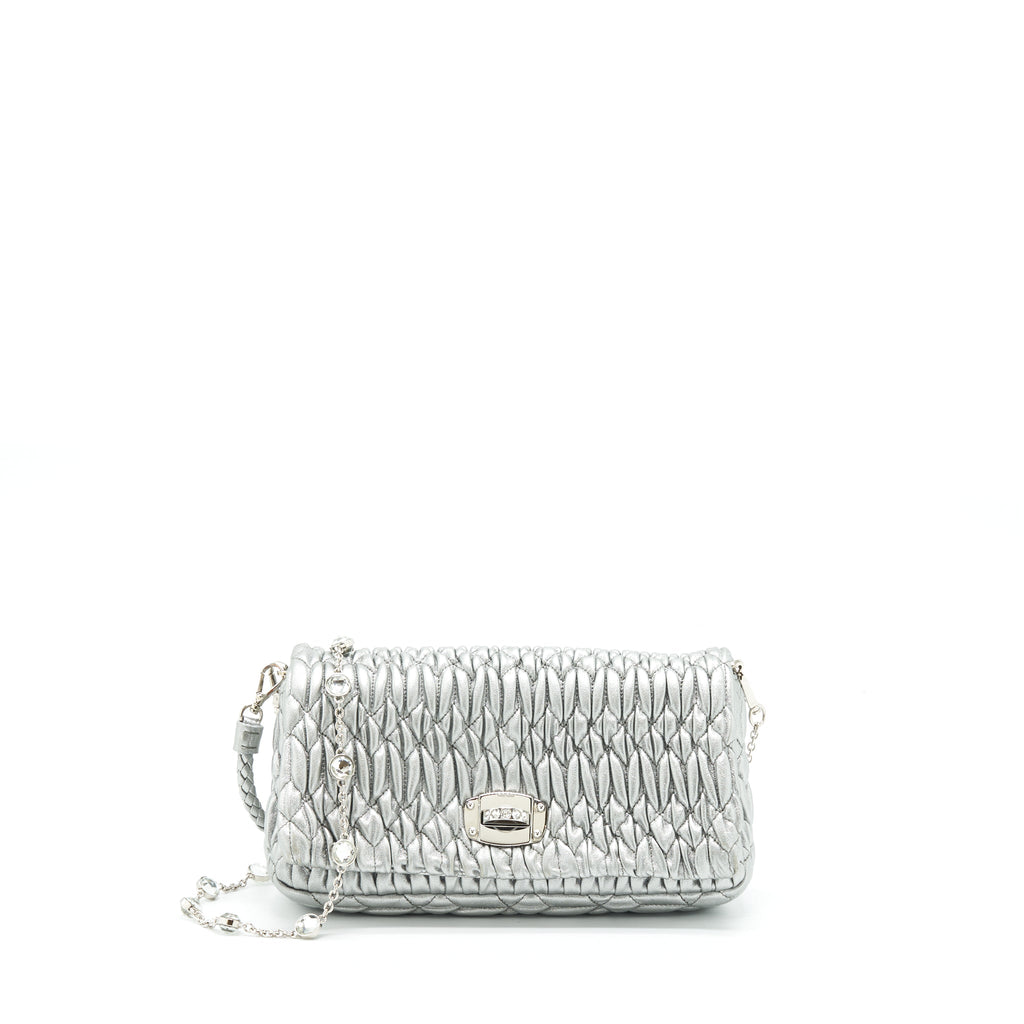 MIU MIU ICONIC CRYSTAL CLOQUE NAPPA SILVER SHW