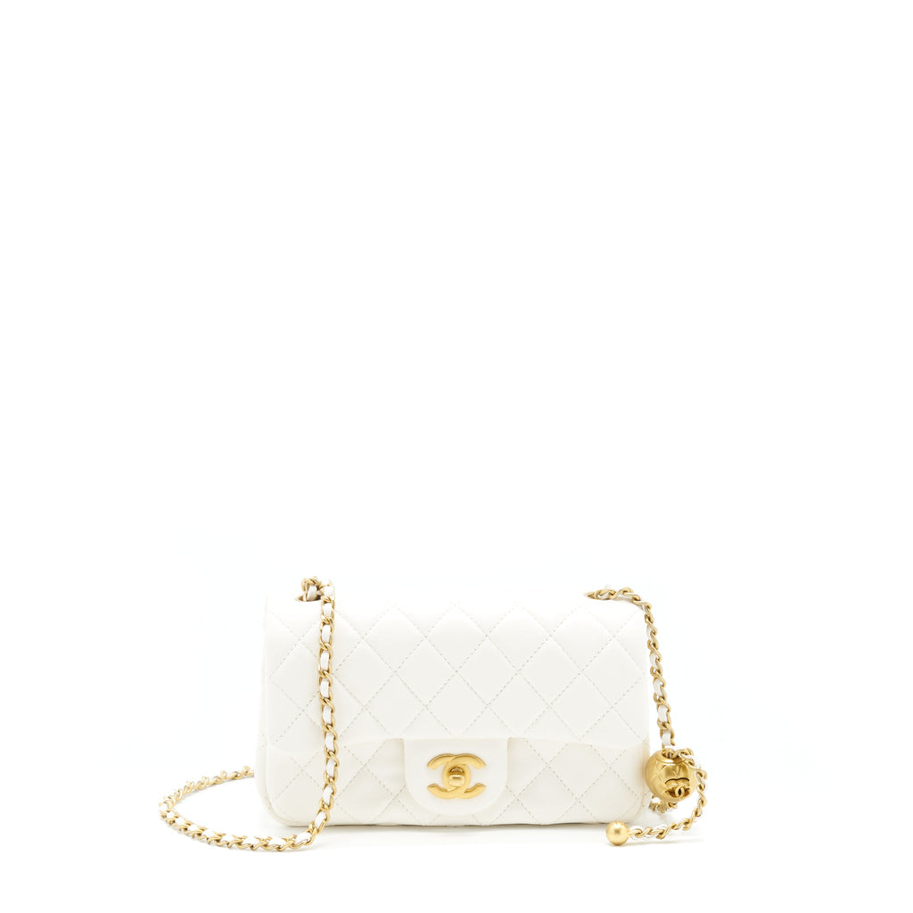 CHANEL PEARL CRUSH MINI RECTANGULAR FLAP BAG LAMBSKIN WHITE GHW (MICROCHIP)