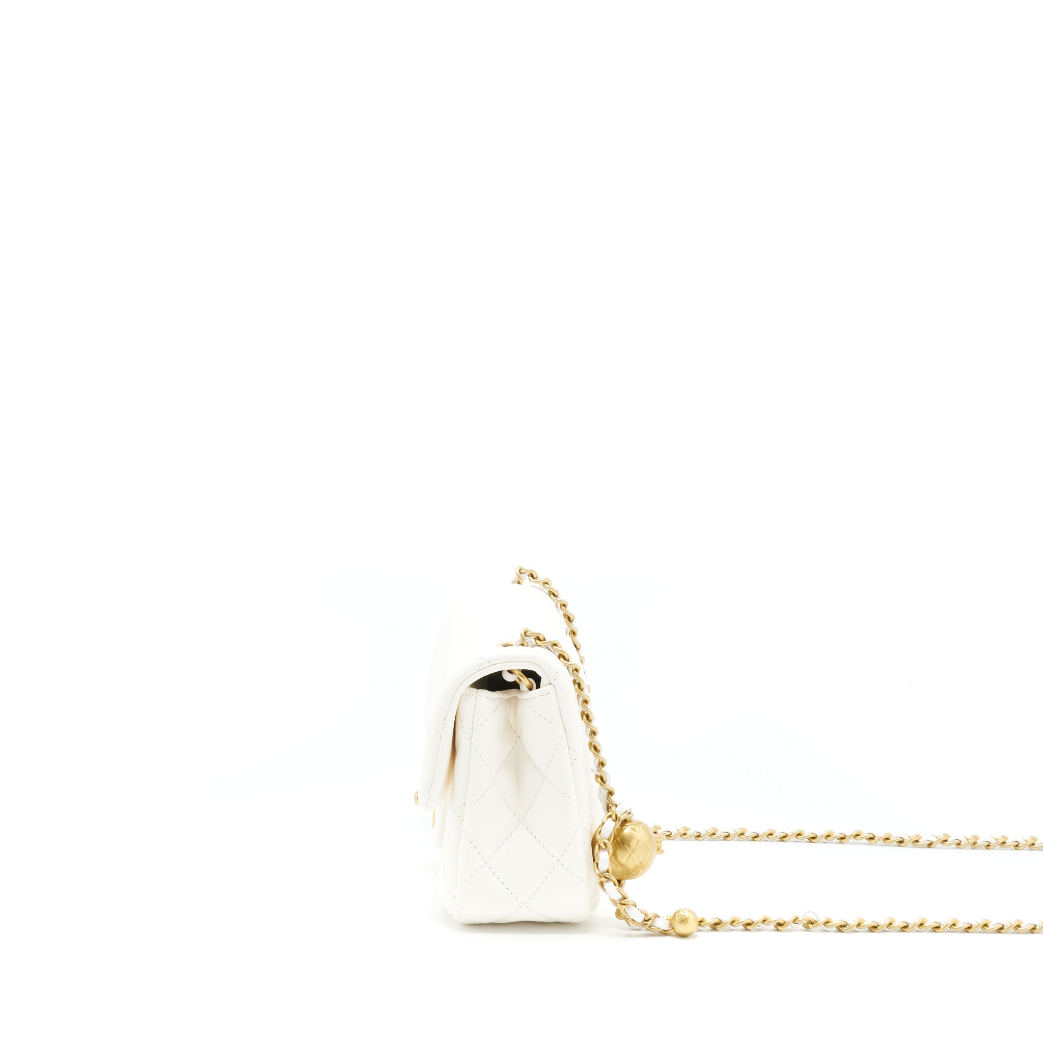 CHANEL PEARL CRUSH MINI RECTANGULAR FLAP BAG LAMBSKIN WHITE GHW (MICROCHIP)