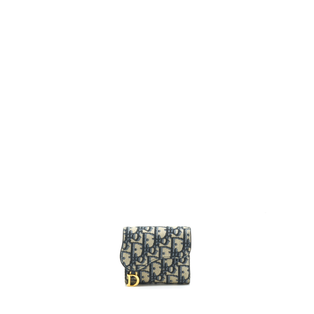 DIOR SADDLE SMALL WALLET BLUE OBLIQUE CANVAS GHW