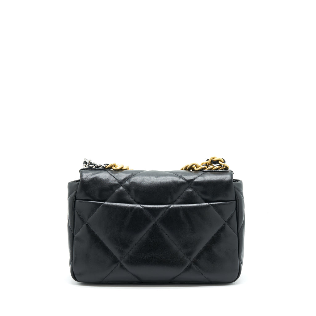 CHANEL SMALL 19 BAG GOATSKIN BLACK WITH GOLD/SLIVER HARDWARE