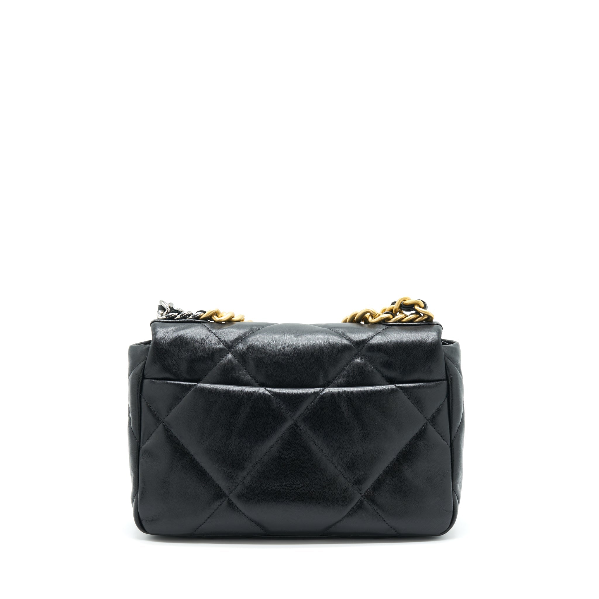 CHANEL SMALL 19 BAG GOATSKIN BLACK WITH GOLD/SLIVER HARDWARE