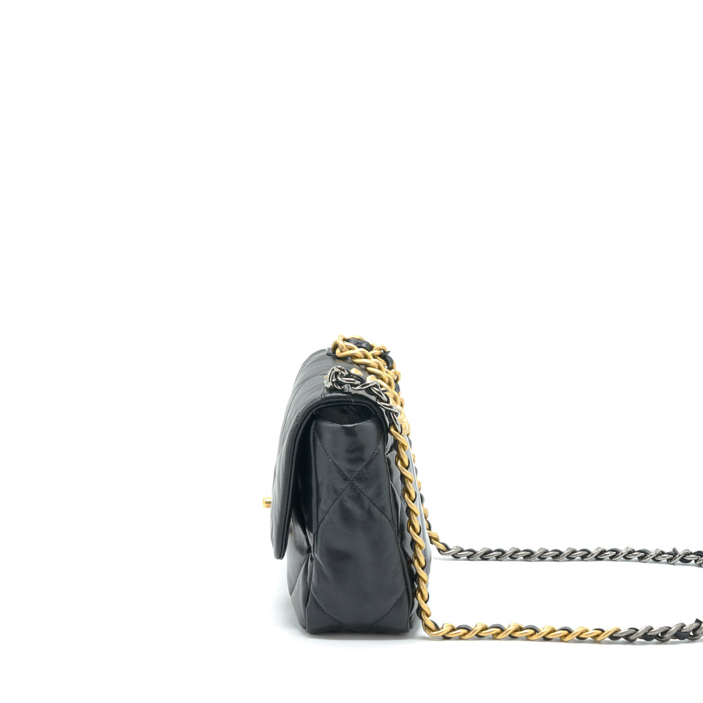 CHANEL SMALL 19 BAG GOATSKIN BLACK WITH GOLD/SLIVER HARDWARE