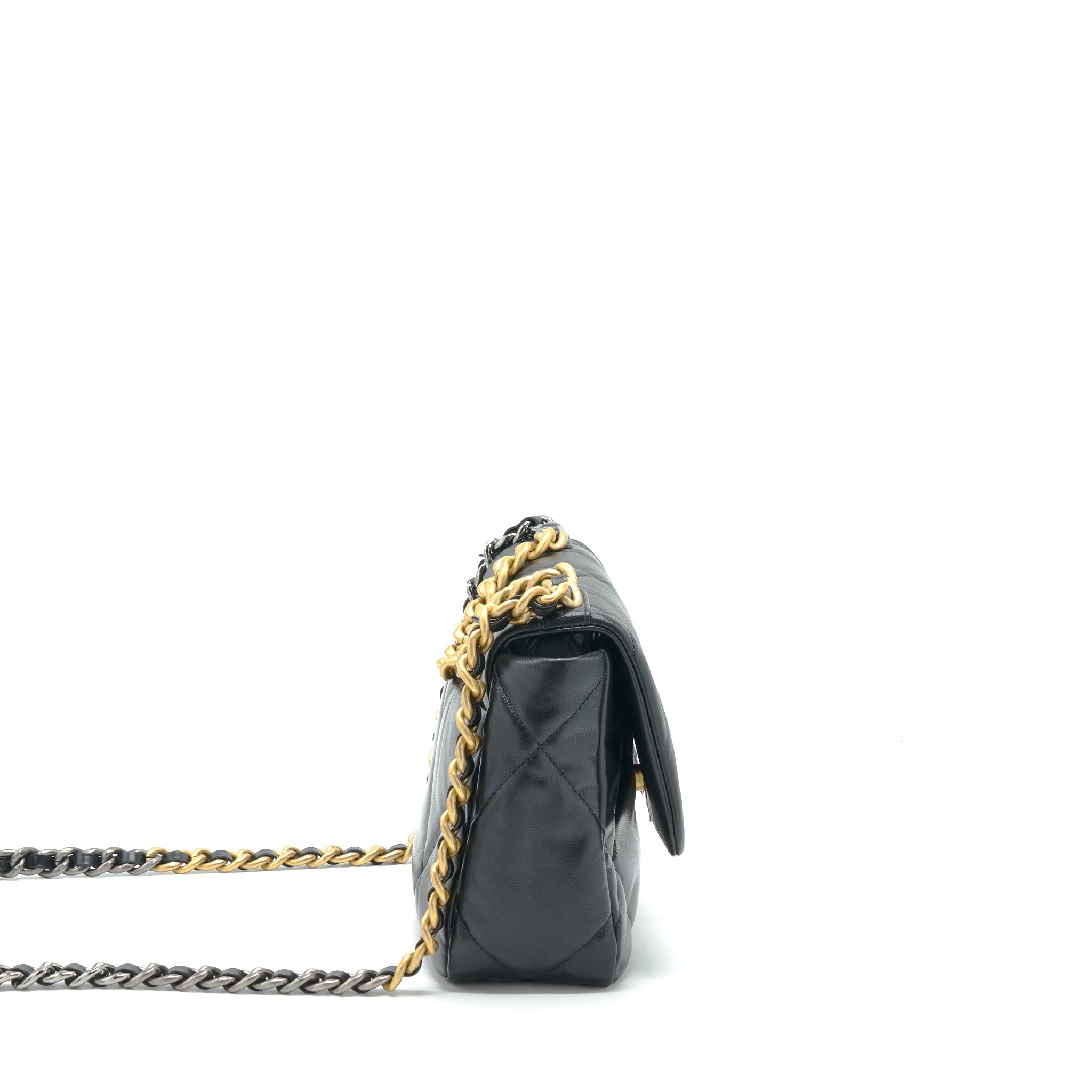 CHANEL SMALL 19 BAG GOATSKIN BLACK WITH GOLD/SLIVER HARDWARE