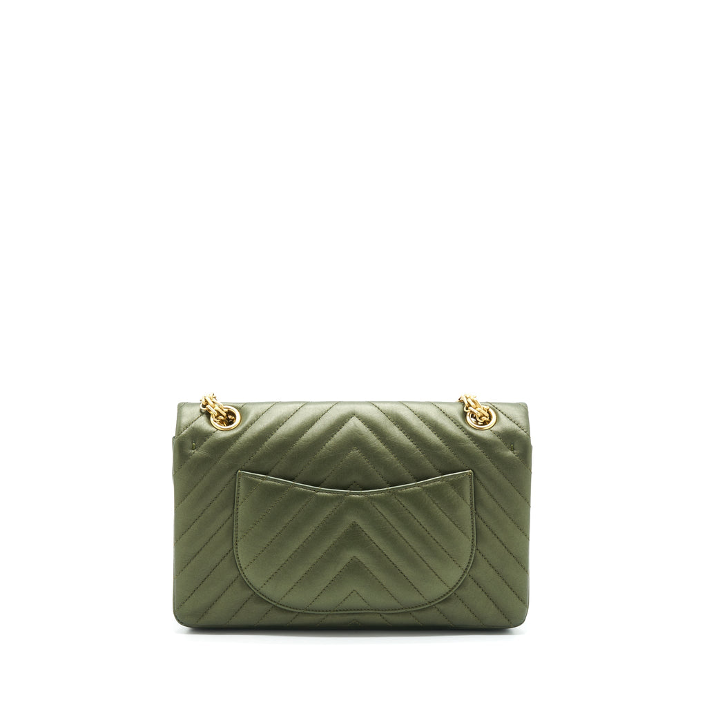CHANEL SMALL 2.55 REISSUE FLAP BAG CALFSKIN DARK GREEN BRUSHED GOLD HARDWARE
