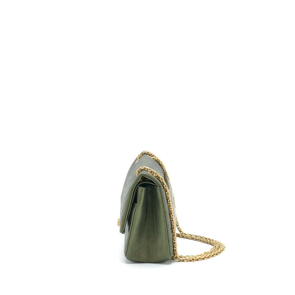 CHANEL SMALL 2.55 REISSUE FLAP BAG CALFSKIN DARK GREEN BRUSHED GOLD HARDWARE