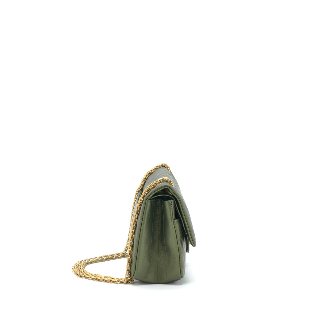CHANEL SMALL 2.55 REISSUE FLAP BAG CALFSKIN DARK GREEN BRUSHED GOLD HARDWARE