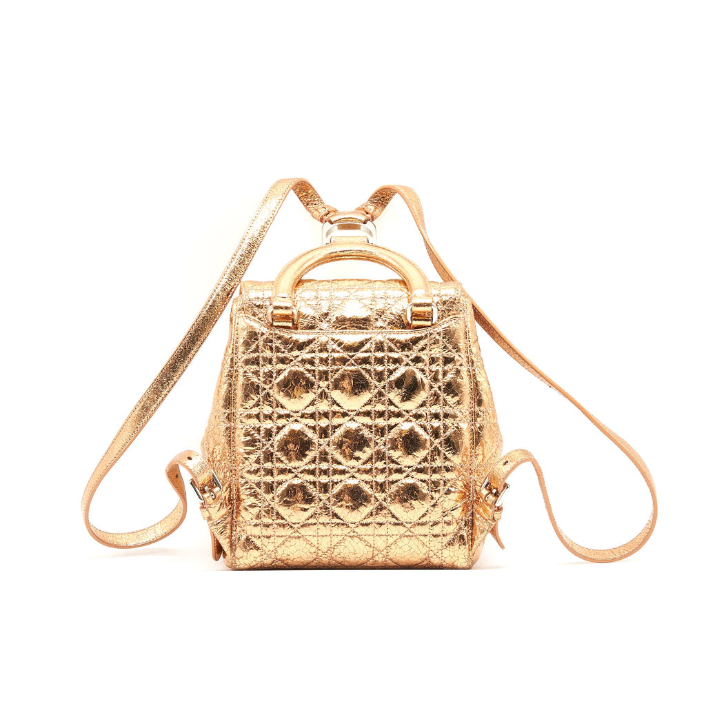 DIOR MINI BACKPACK LAMBSKIN METALLIC CHAMPAGNE