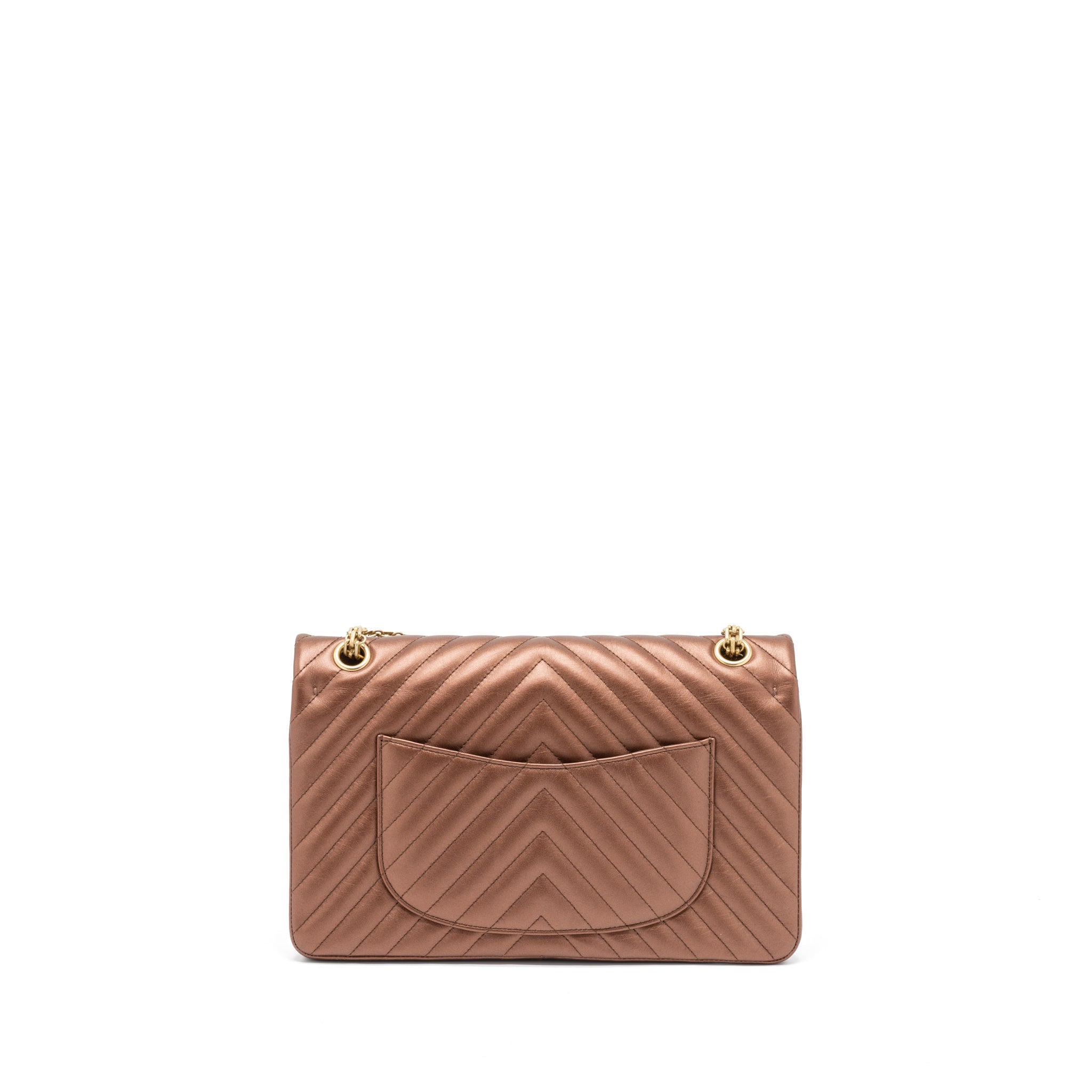CHANEL 2.55 226 REISSUE FLAP BAG CHEVRON AGED CALFSKIN BRONZE BRUSHED GHW