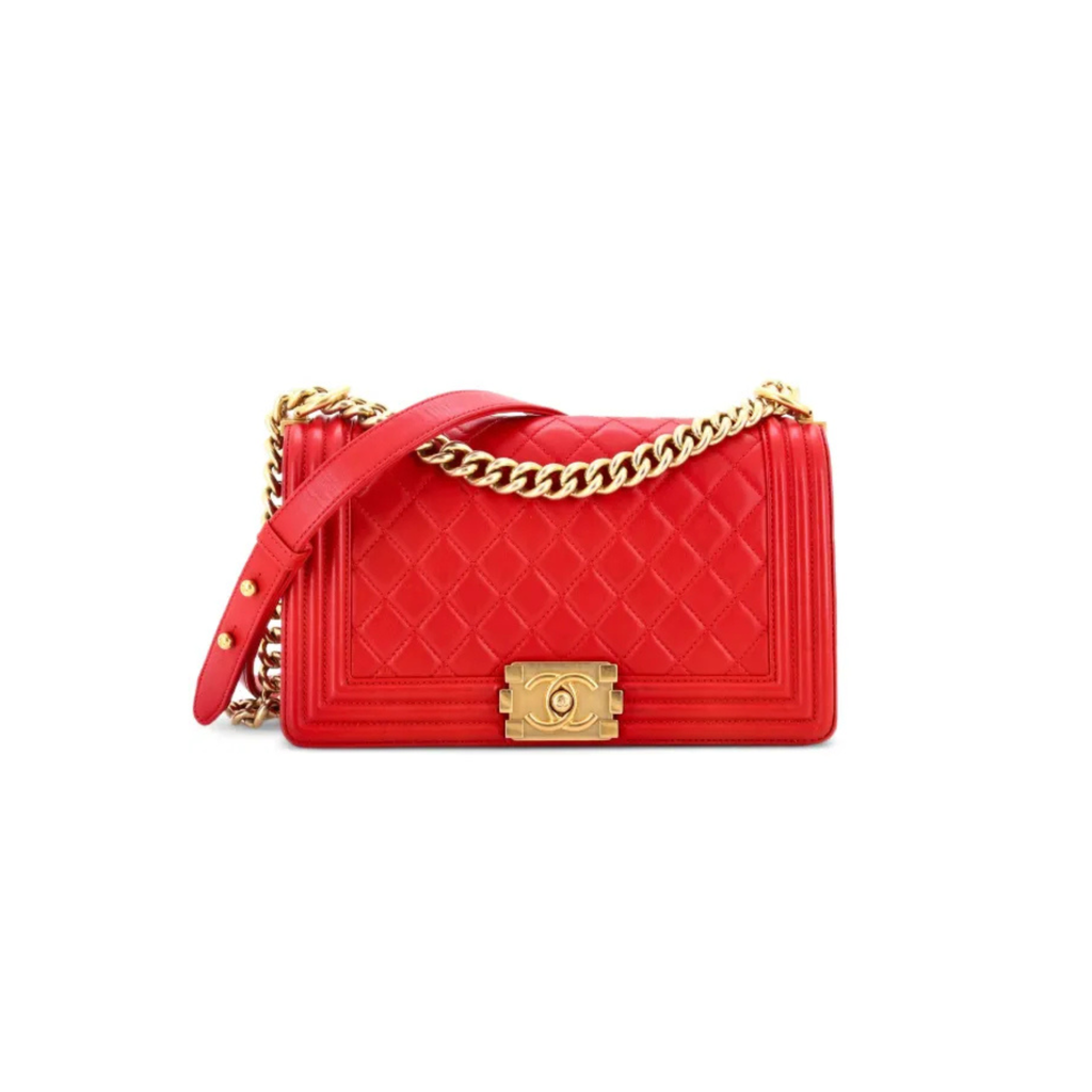 CHANEL MEDIUM LE BOY FLAP BAG IN RED LEATHER GHW