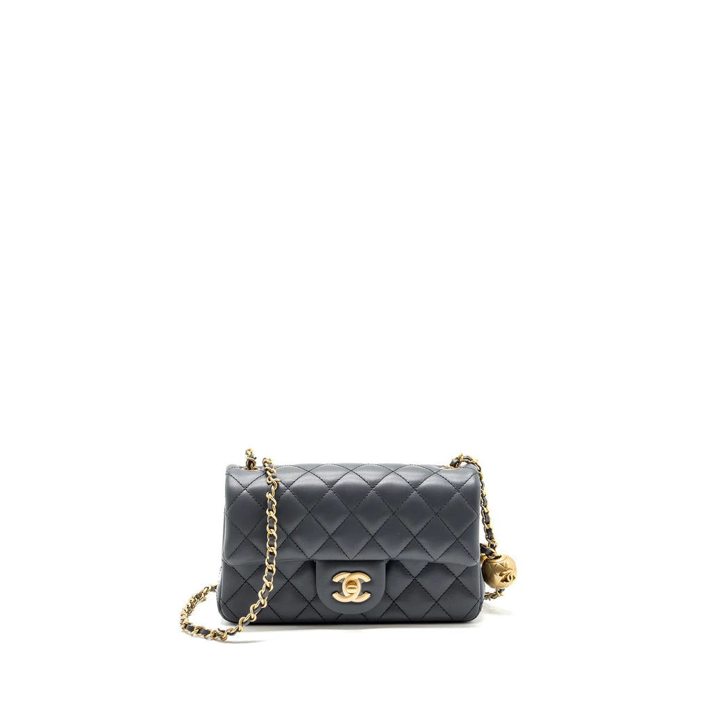 CHANEL 23K PEARL CRUSH MINI RECTANGULAR FLAP BAG LAMBSKIN DARK GREY GHW