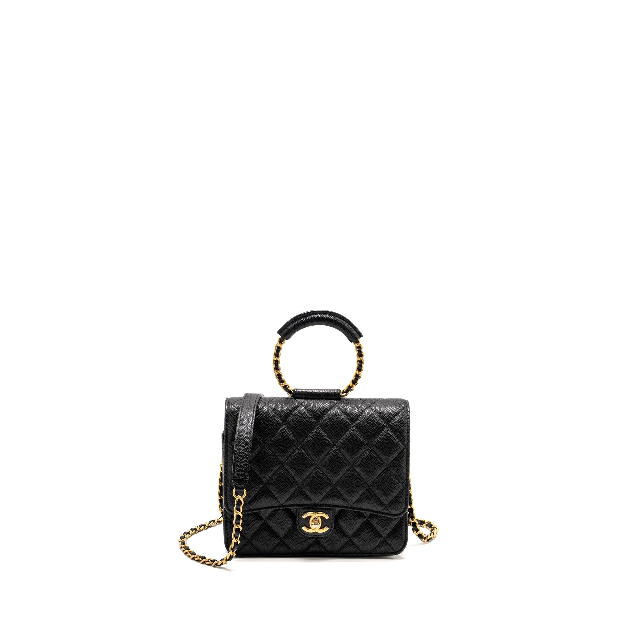 CHANEL CIRCULAR HANDLE QUILTED FLAP BAG CAVIAR BLACK GHW
