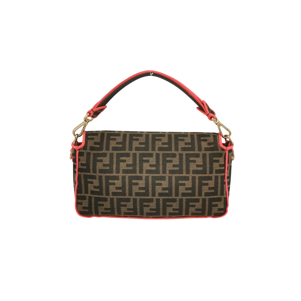 FENDI BAGUETTE ZUCCA MONOGRAM CANVAS PINK NEON TRIMMING CROSSBODY BAG