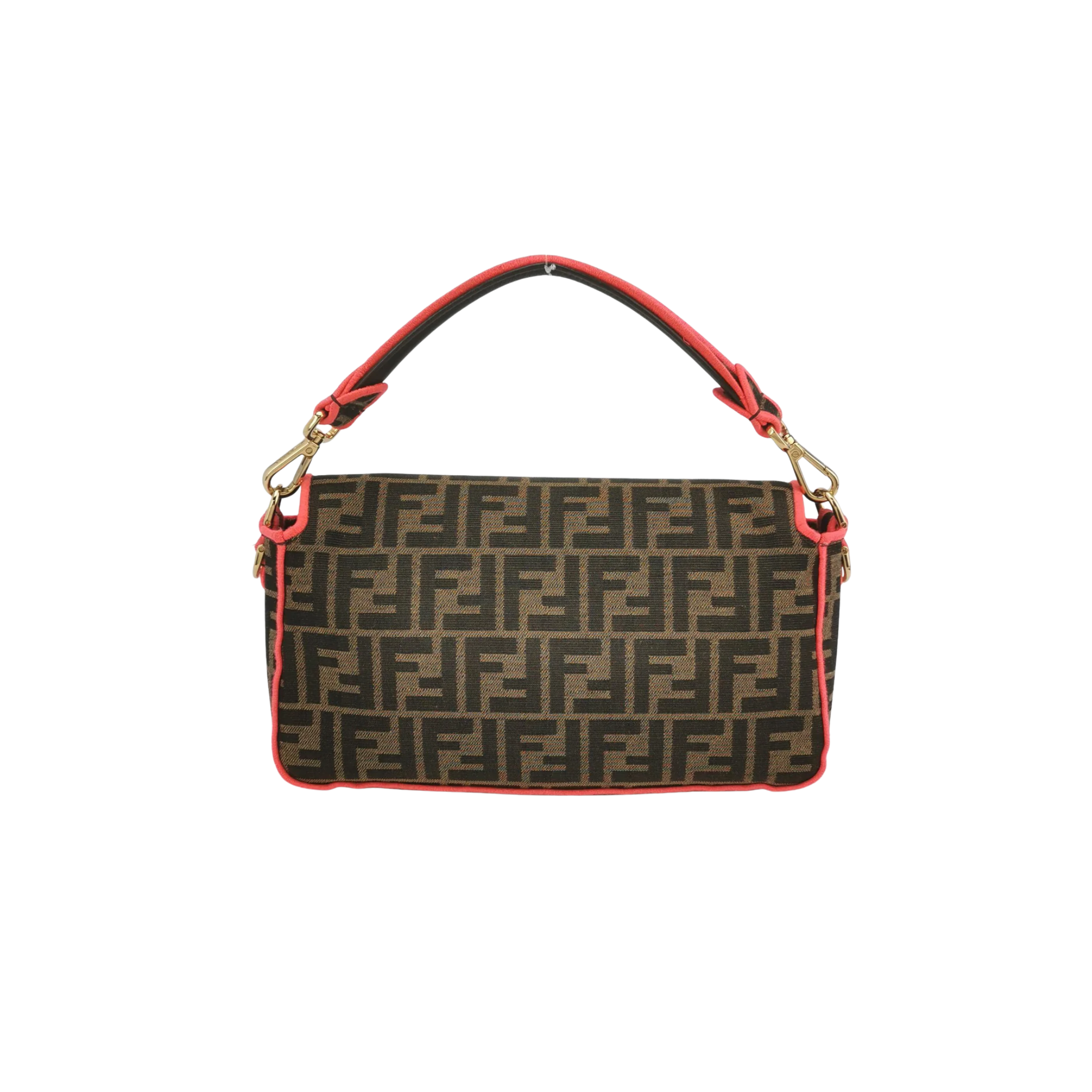 FENDI BAGUETTE ZUCCA MONOGRAM CANVAS PINK NEON TRIMMING CROSSBODY BAG