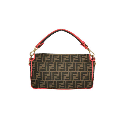 FENDI BAGUETTE ZUCCA MONOGRAM CANVAS PINK NEON TRIMMING CROSSBODY BAG
