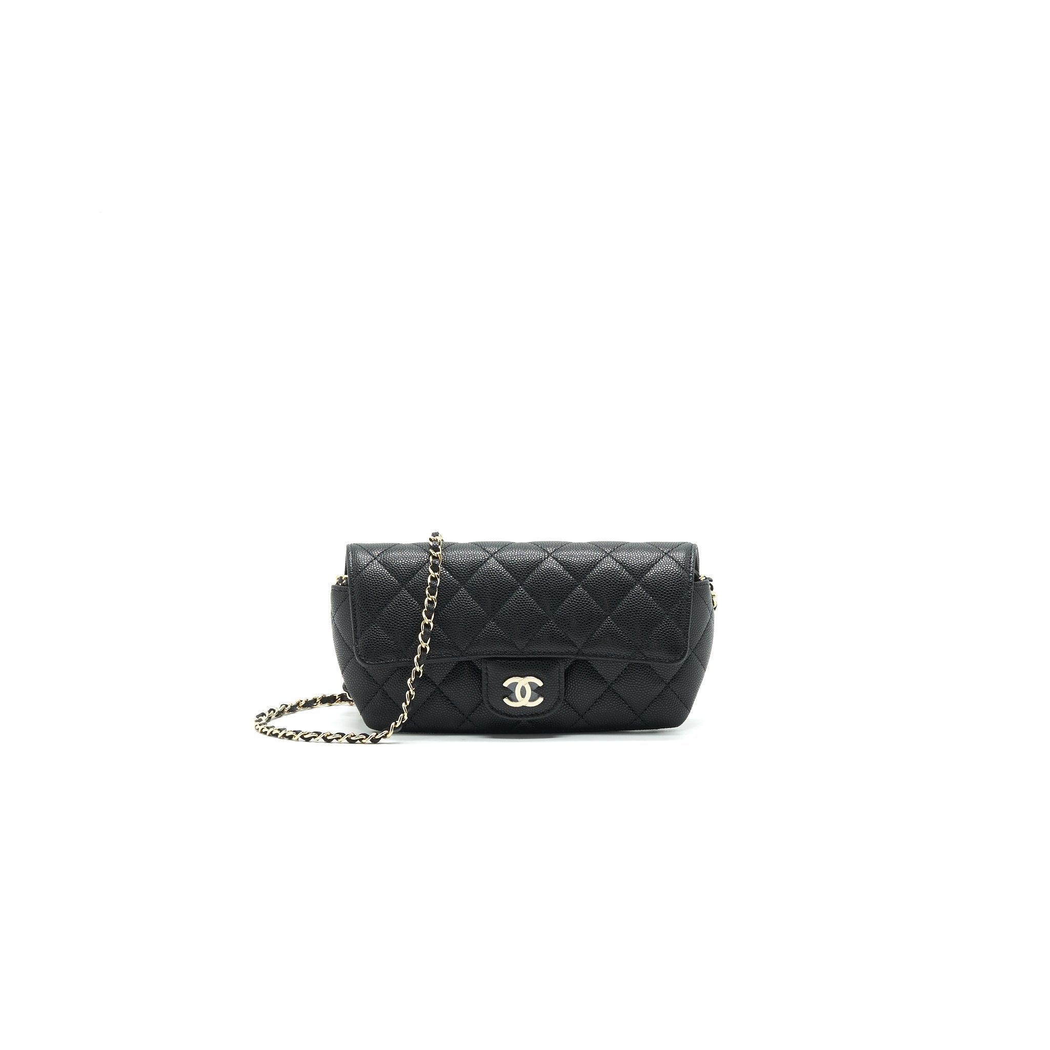 CHANEL GLASSES CASE WITH CHAIN CAVIAR BLACK LGHW