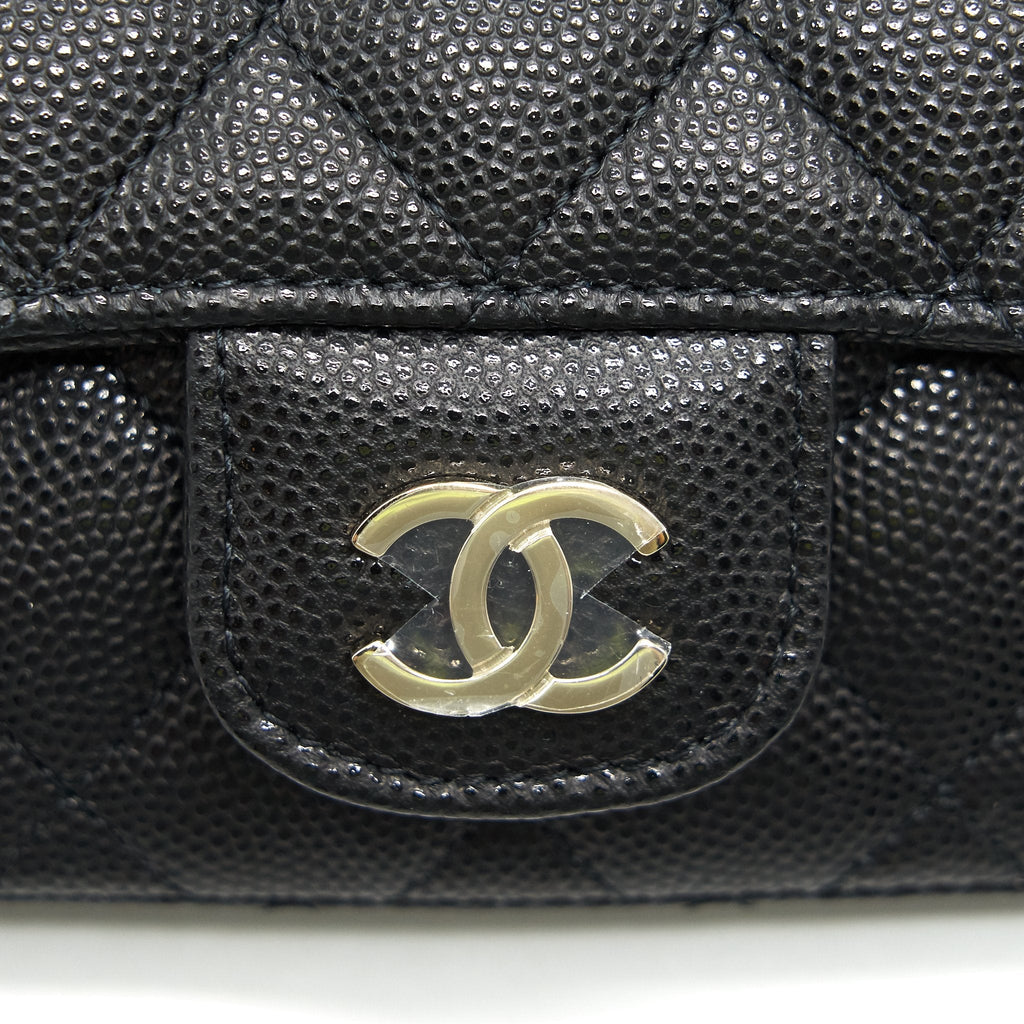 CHANEL GLASSES CASE WITH CHAIN CAVIAR BLACK LGHW