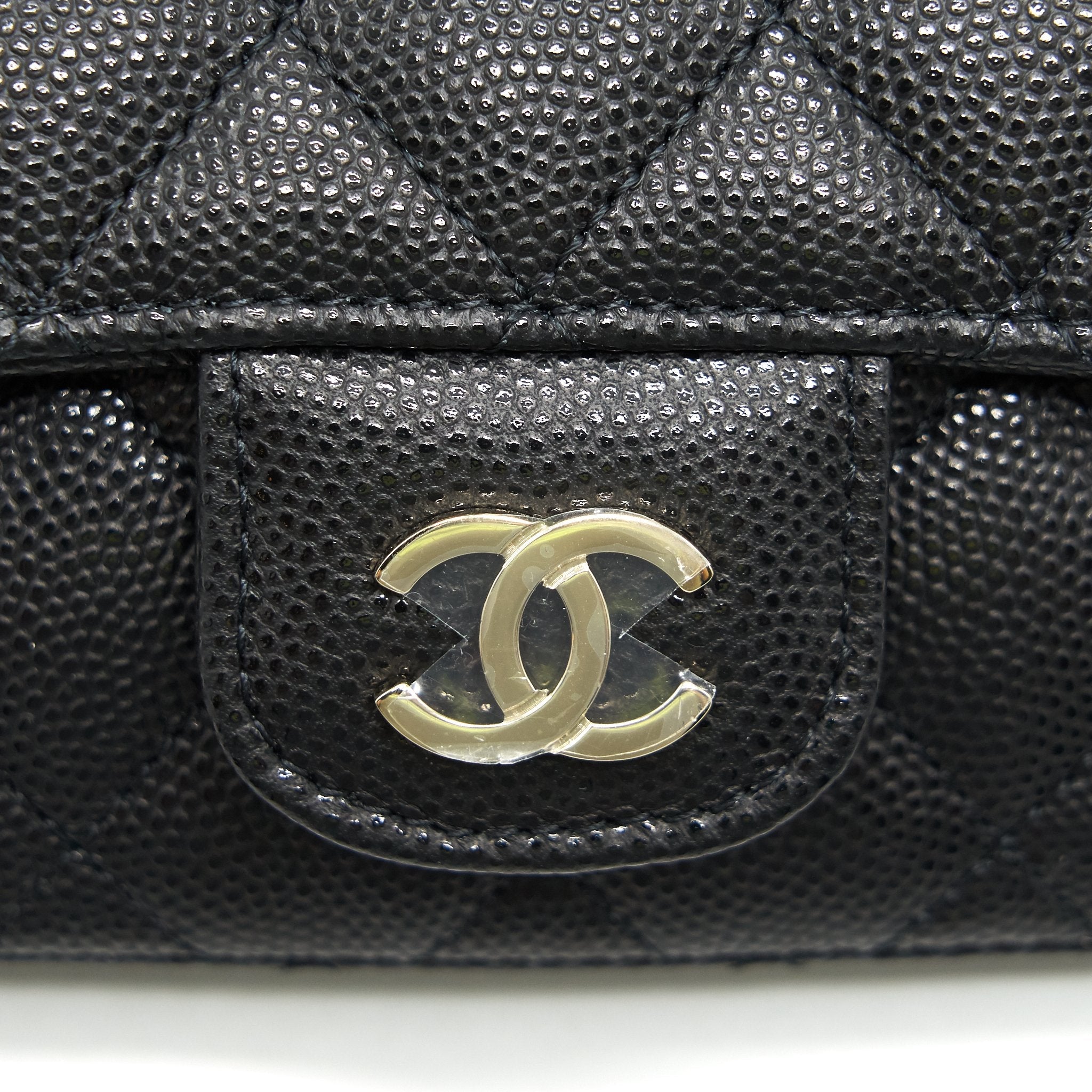 CHANEL GLASSES CASE WITH CHAIN CAVIAR BLACK LGHW