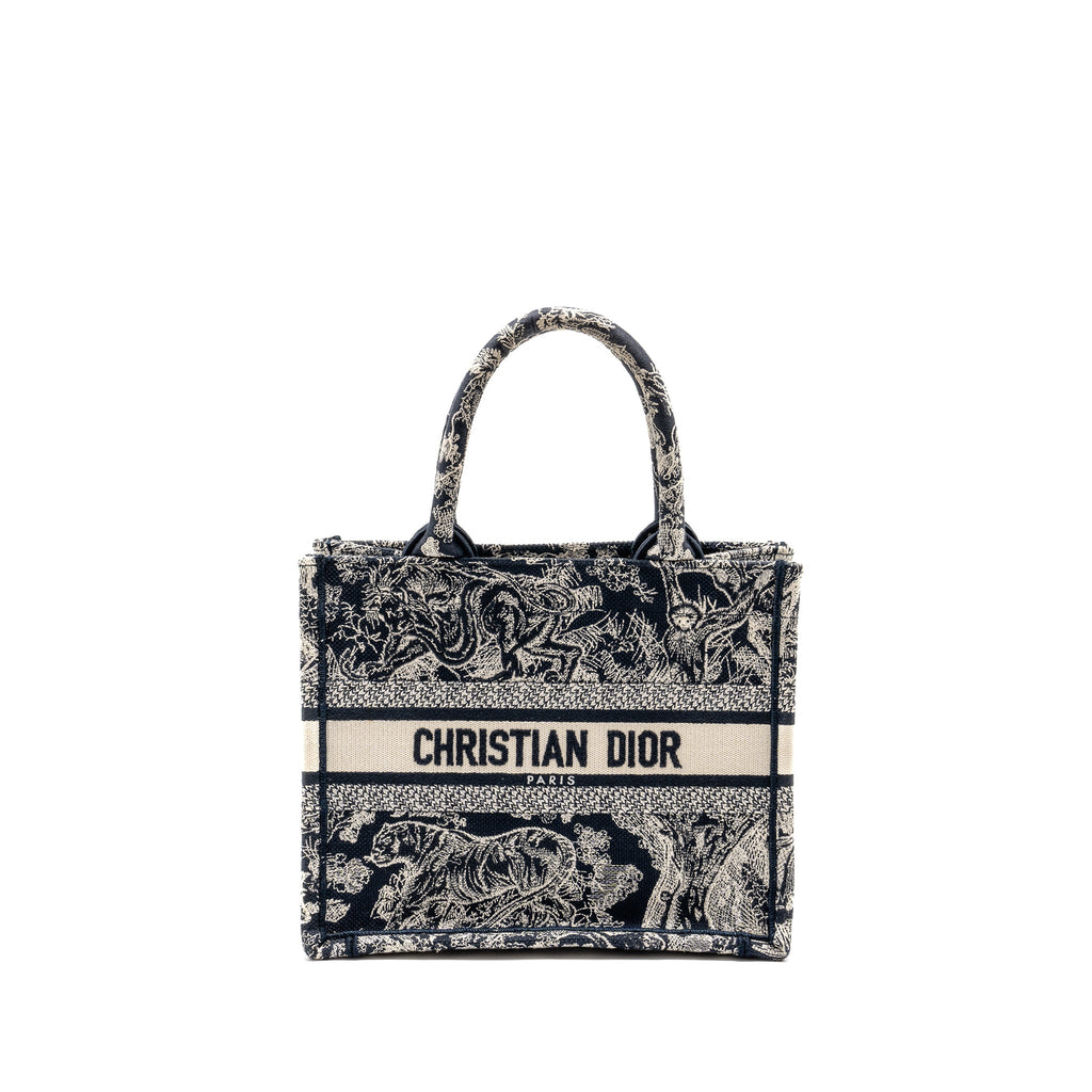 DIOR SMALL BOOK TOTE BLUE/WHITE TOILE DE JOUY REVERSE EMBROIDERY