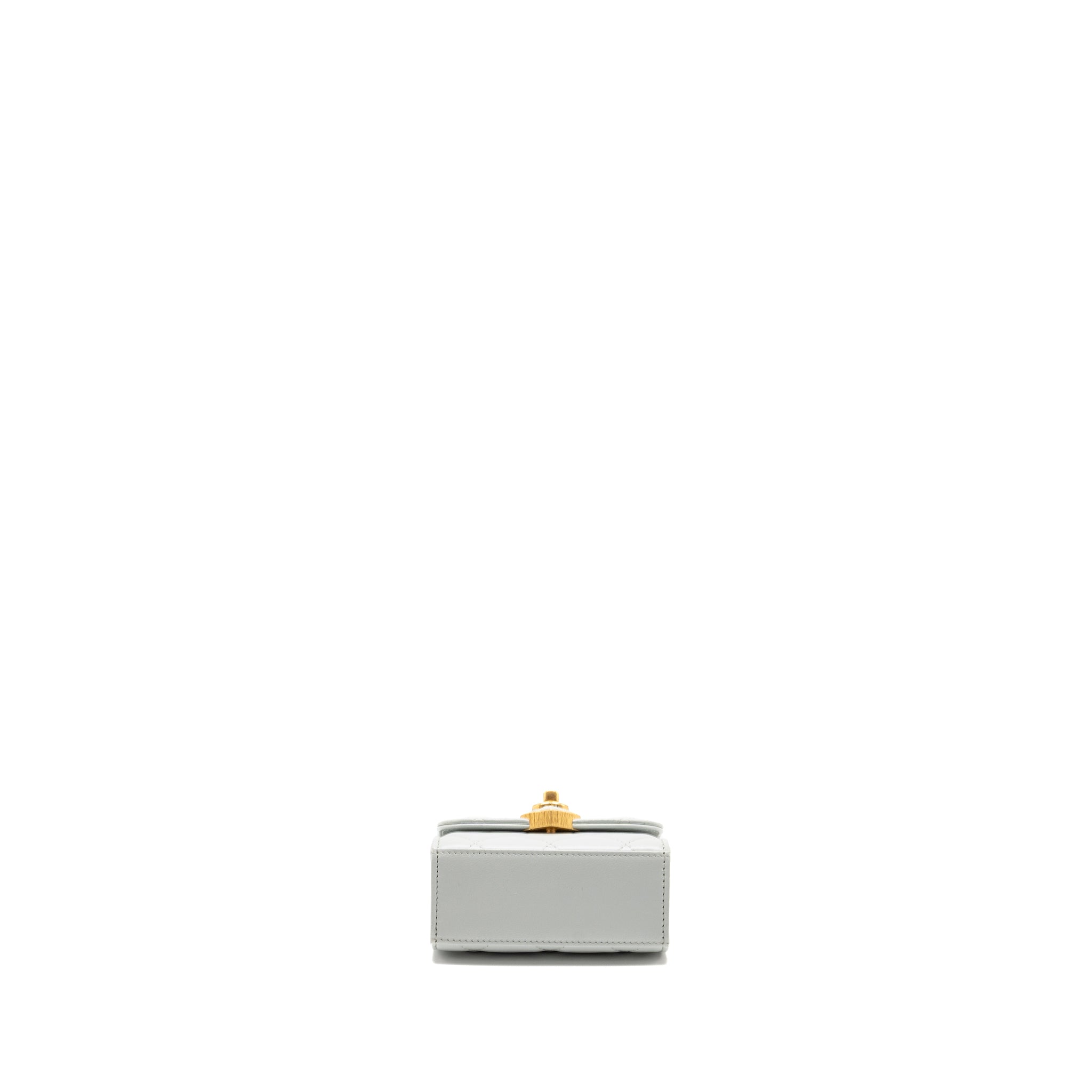 CHANEL CC ENAMEL HEART MINI FLAP CLUTCH WITH CHAIN LAMBSKIN LIGHT GREY GHW
