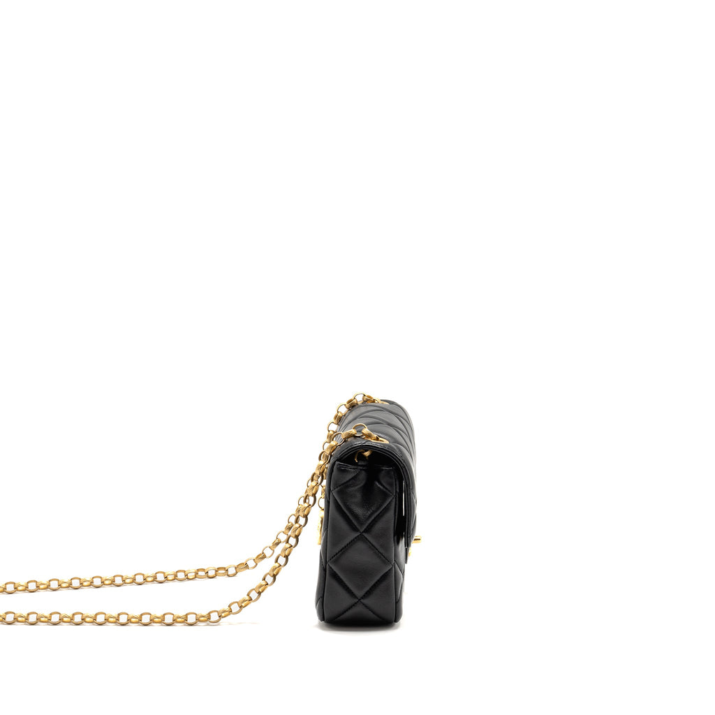 CHANEL QUILTED MINI FLAP BAG WITH DETAILED CHAIN LAMBSKIN BLACK GHW (MICROCHIP)
