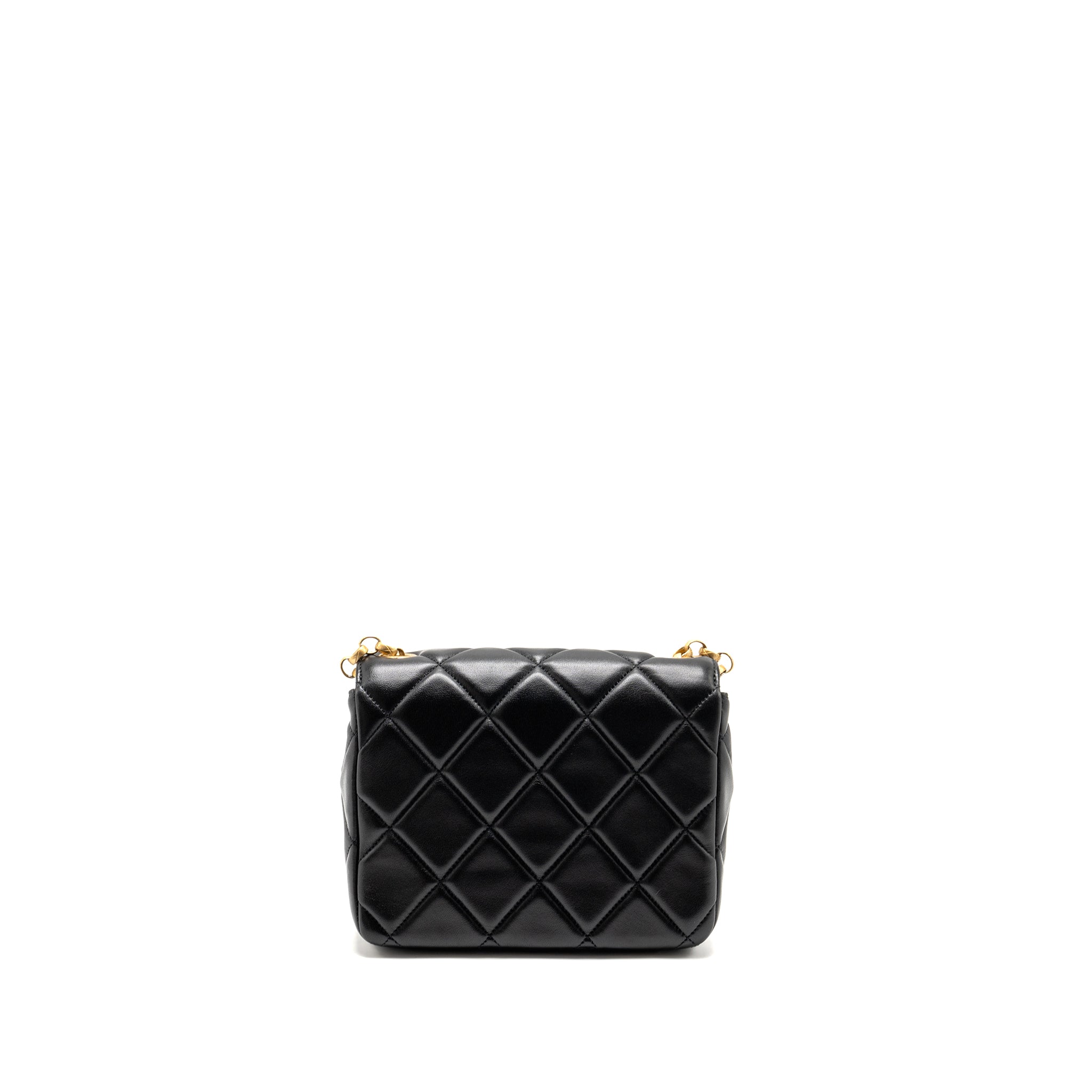 CHANEL QUILTED MINI FLAP BAG WITH DETAILED CHAIN LAMBSKIN BLACK GHW (MICROCHIP)