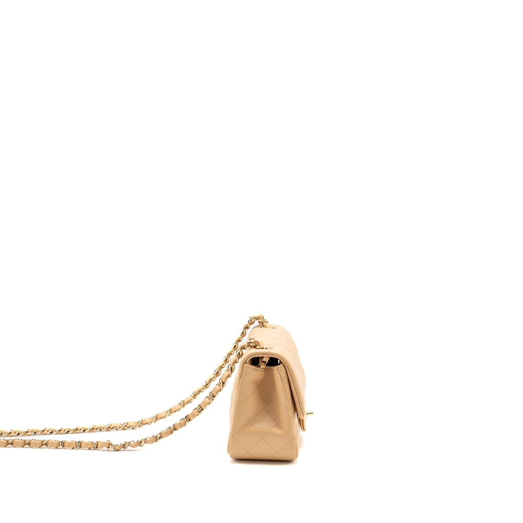 CHANEL MINI SQUARE FLAP BAG LAMBSKIN BEIGE LGHW (MICROCHIP)