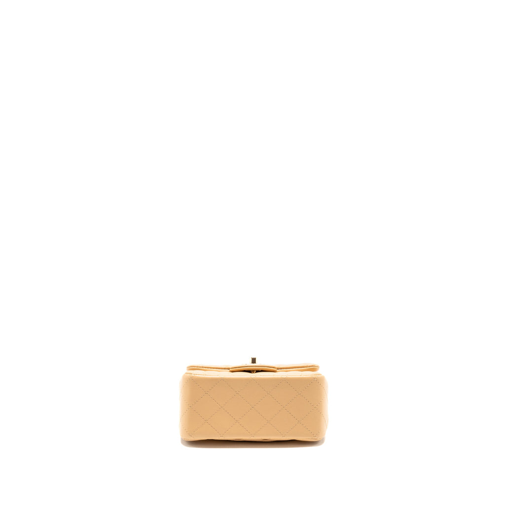 CHANEL MINI SQUARE FLAP BAG LAMBSKIN BEIGE LGHW (MICROCHIP)