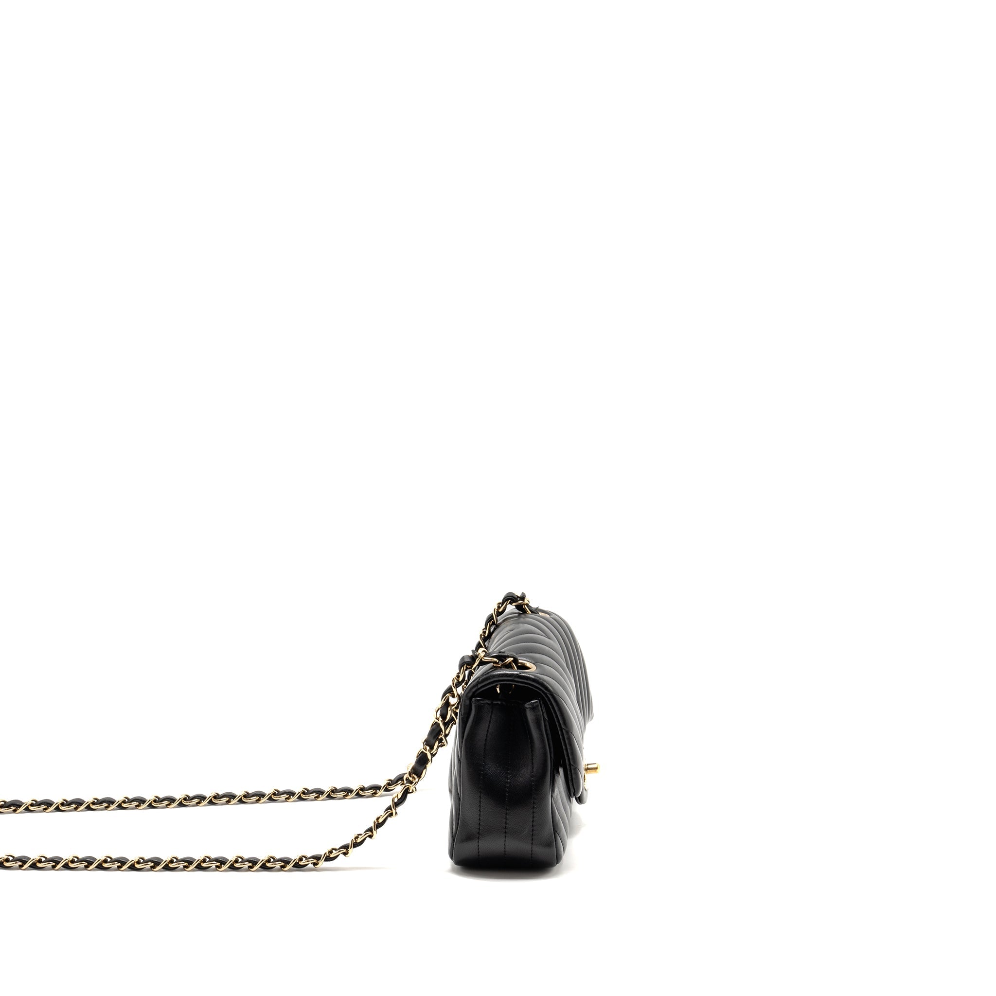 CHANEL MINI RECTANGULAR FLAP BAG CHEVRON LAMBSKIN BLACK LGHW