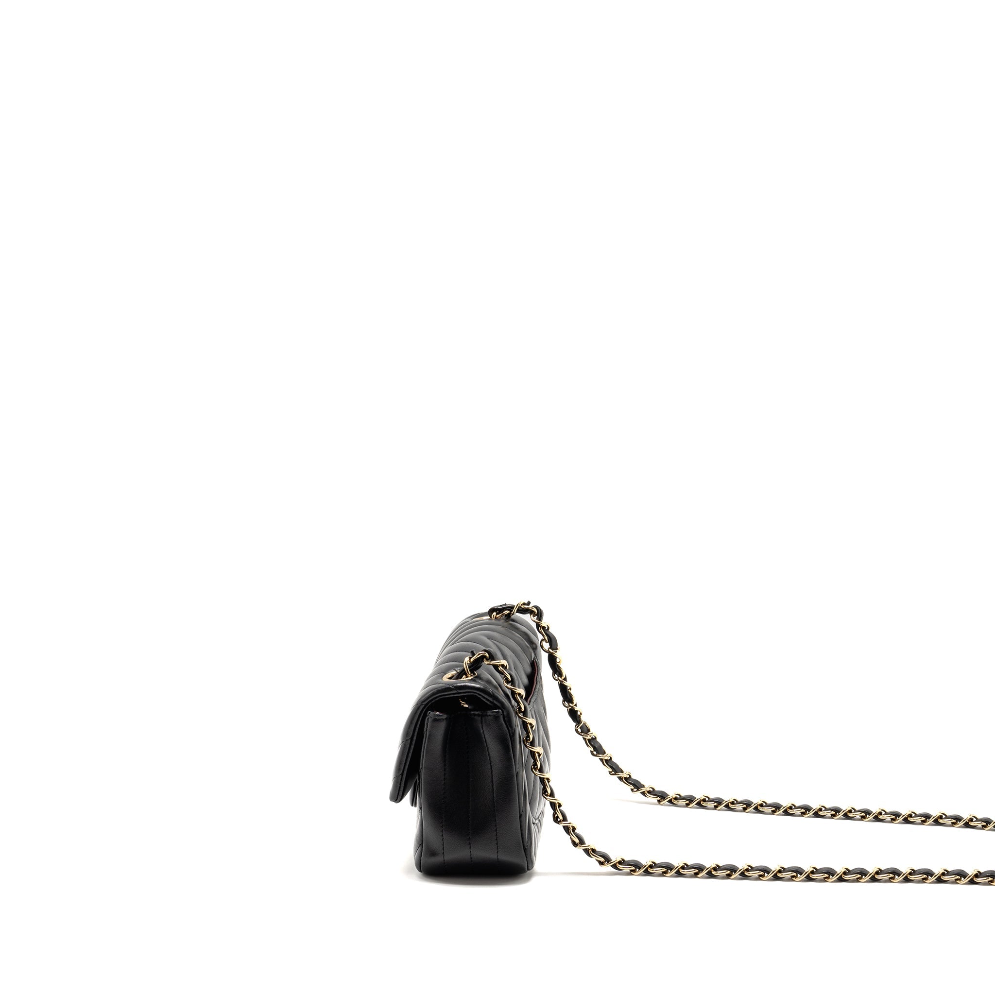 CHANEL MINI RECTANGULAR FLAP BAG CHEVRON LAMBSKIN BLACK LGHW