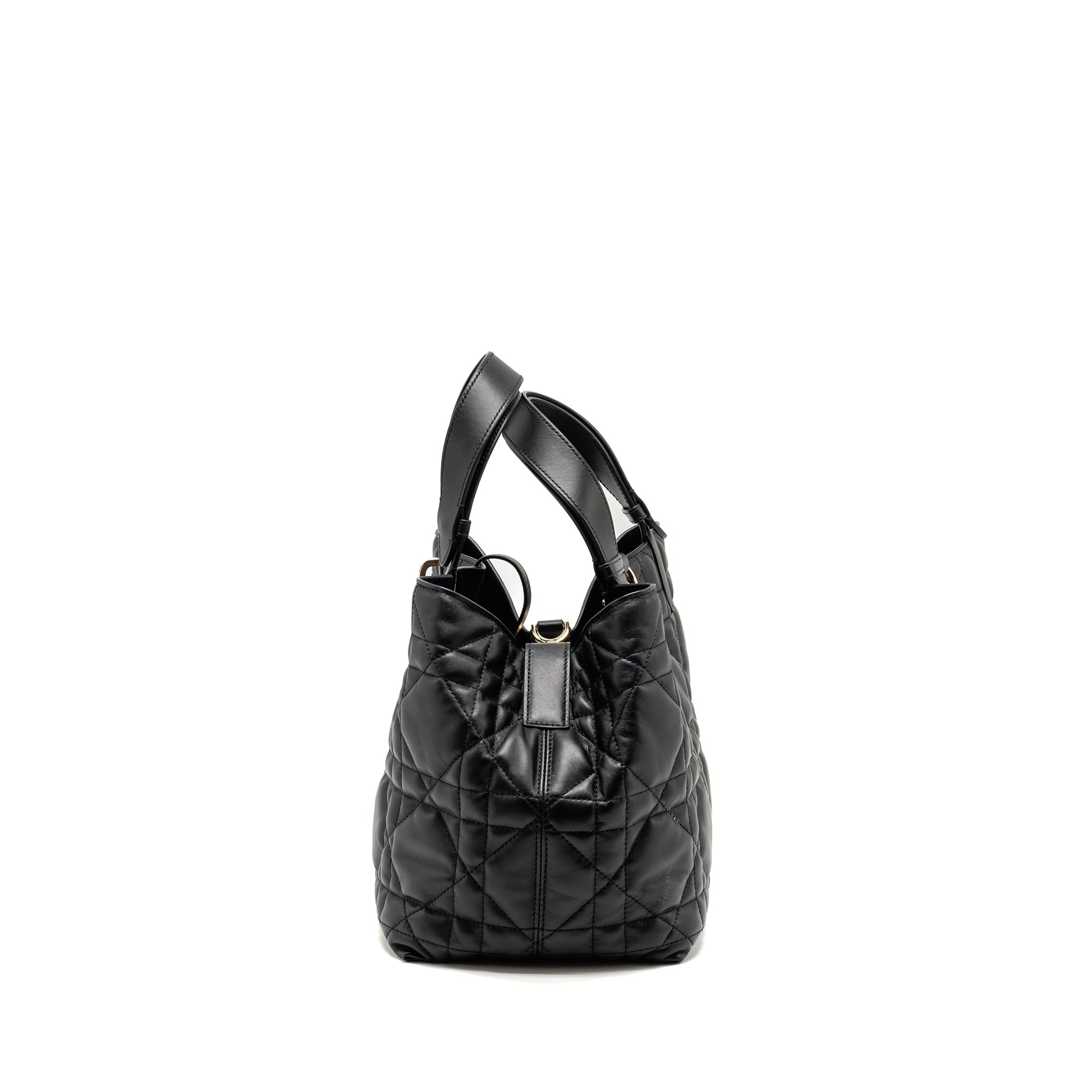 DIOR MEDIUM DIOR TOUJOURS TOTE BAG MACROCANNAGE CALFSKIN BLACK LGHW